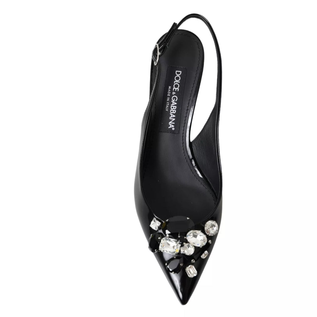 Dolce & Gabbana Black Patent Leather Crystal Slingback Shoes
