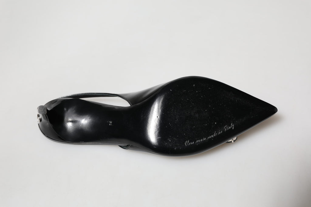 Dolce & Gabbana Black Patent Leather Crystal Slingback Shoes