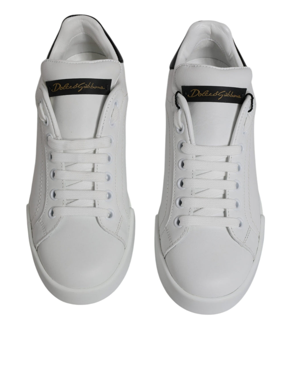 Dolce & Gabbana White Black Leather Low Top Sneakers Shoes