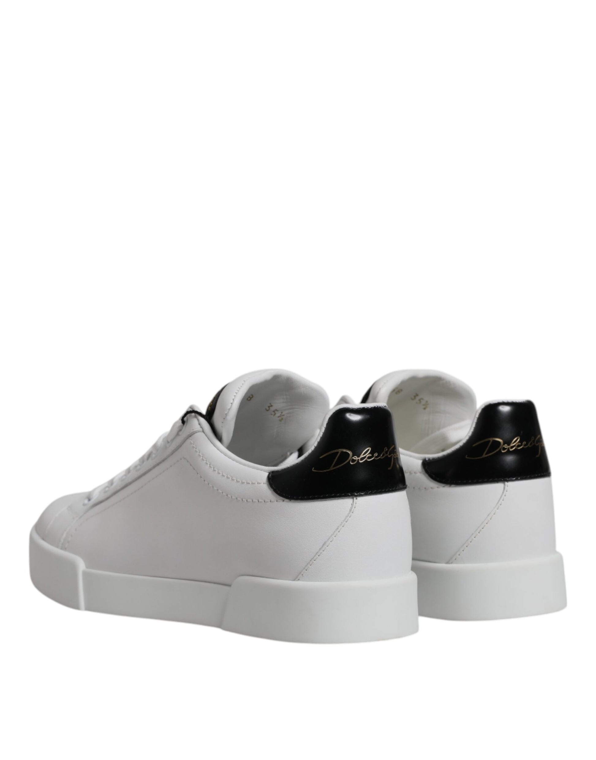 Dolce & Gabbana White Black Leather Low Top Sneakers Shoes