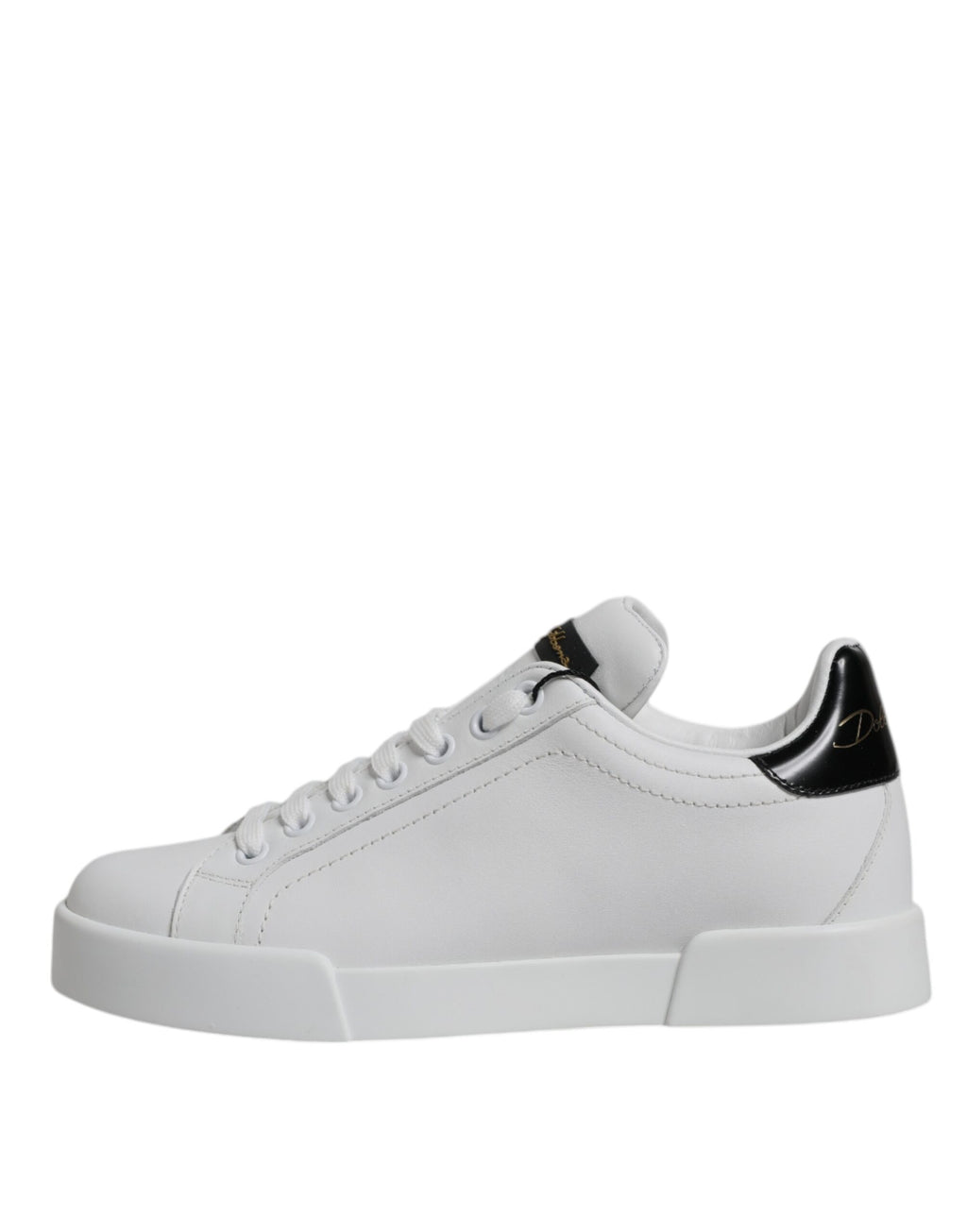 Dolce & Gabbana White Black Leather Low Top Sneakers Shoes