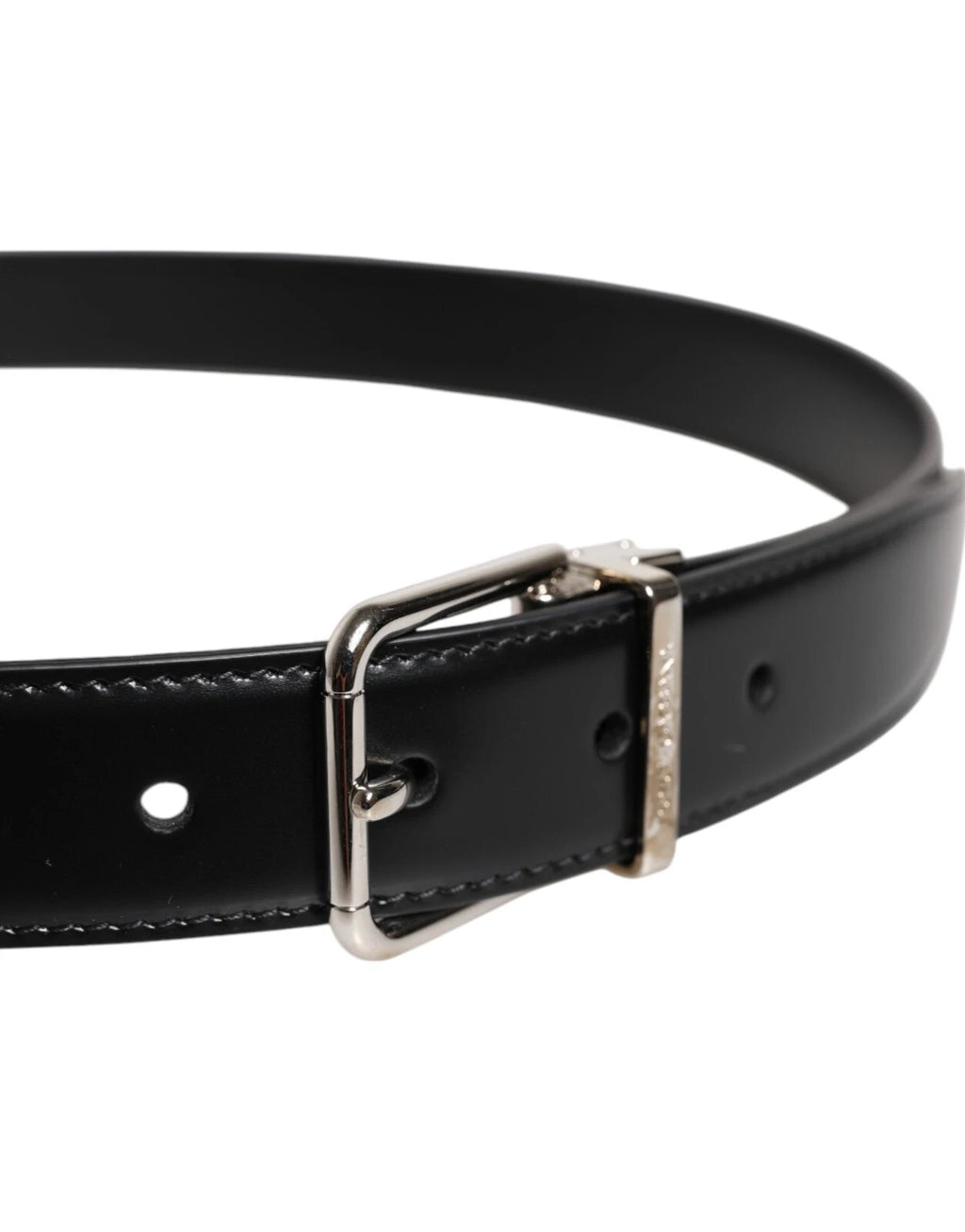 Dolce & Gabbana Black Calf Leather Silver Metal Buckle Belt