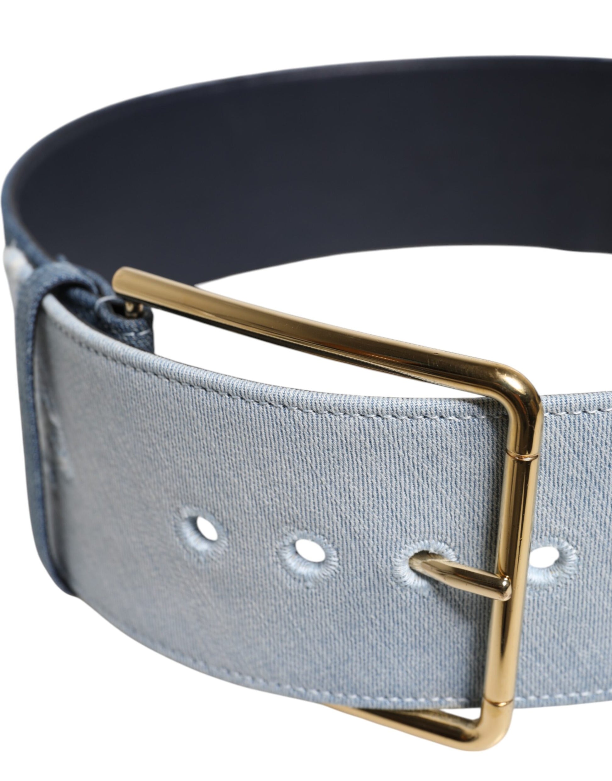 Dolce & Gabbana Blue Two Tone Denim Gold Metal Buckle Belt