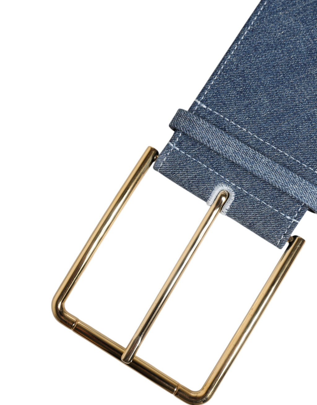 Dolce & Gabbana Blue Two Tone Denim Gold Metal Buckle Belt