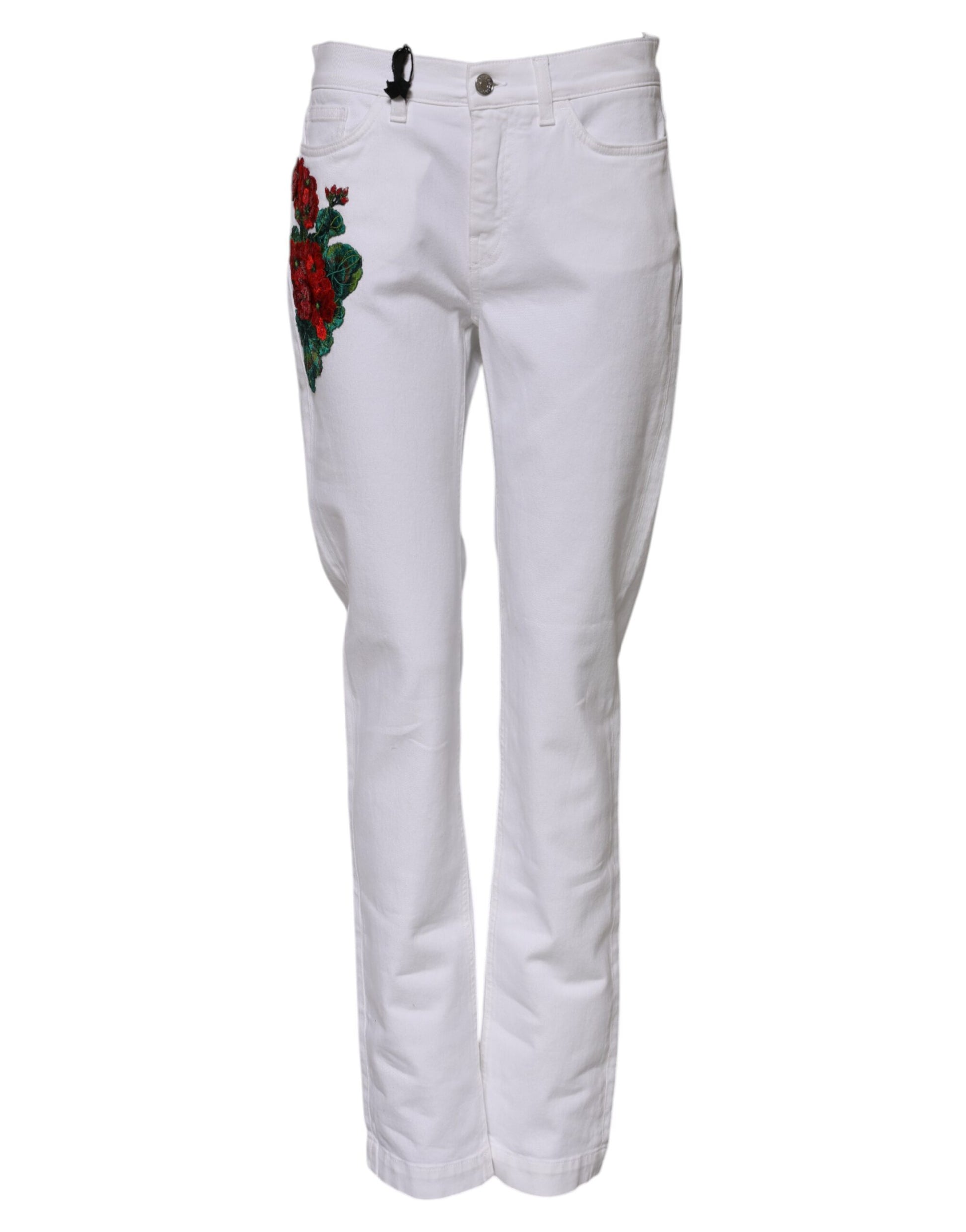 Dolce & Gabbana White Floral Sequined Embroid GIRLY Denim Jeans