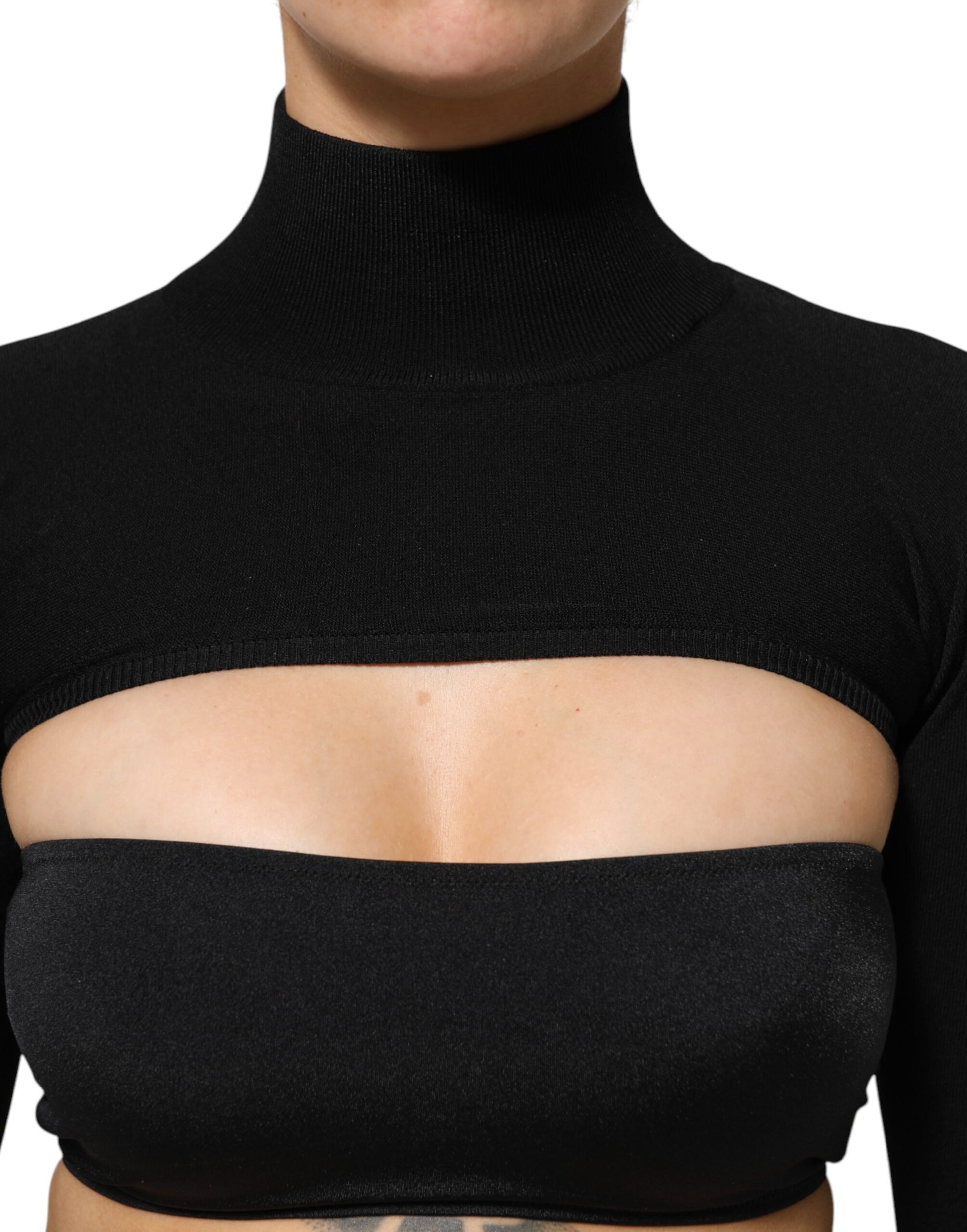 Dolce & Gabbana Black Viscose Turtle Neck Crop Pullover Top