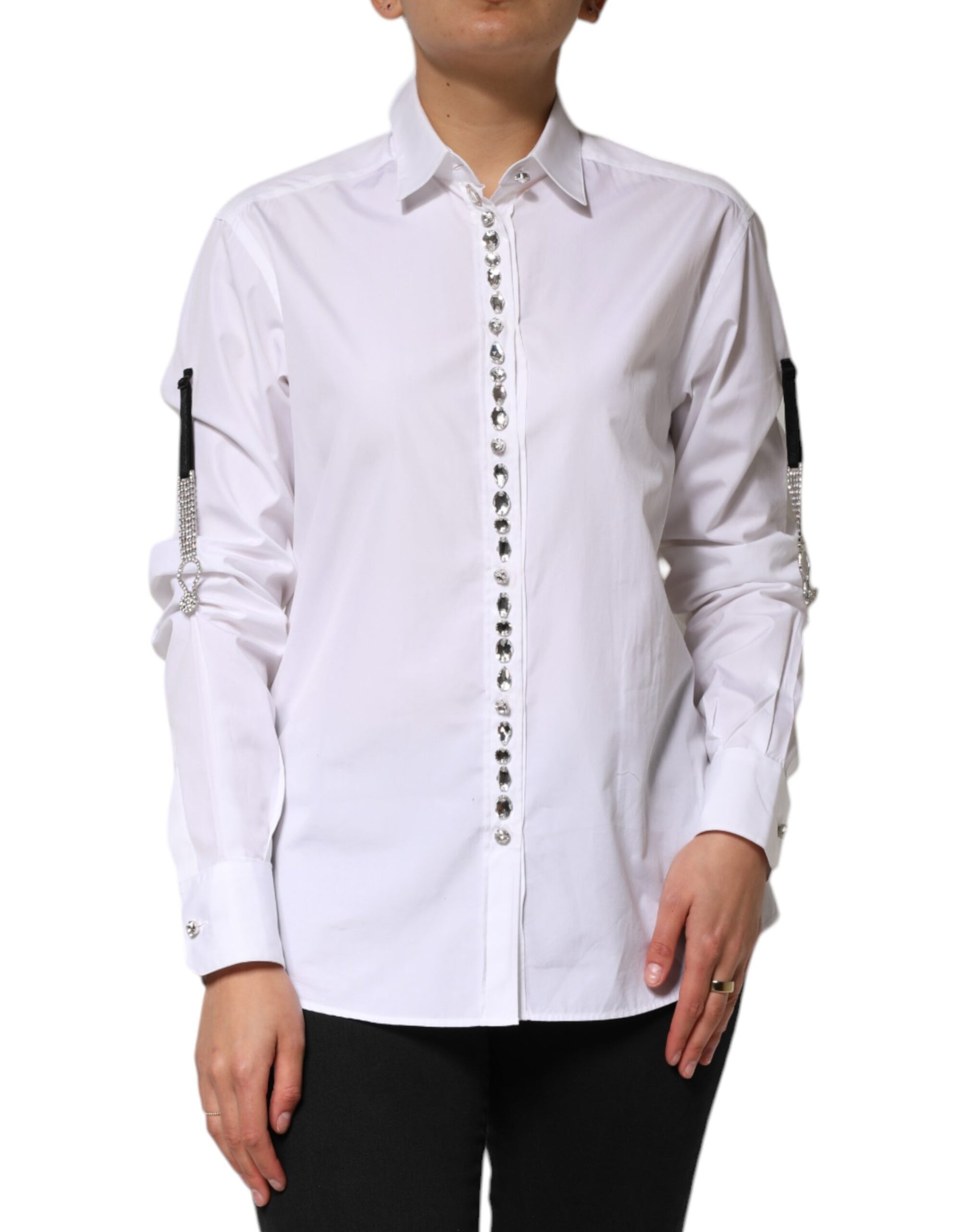 Dolce & Gabbana White Crystal Embellished Dress Shirt Top