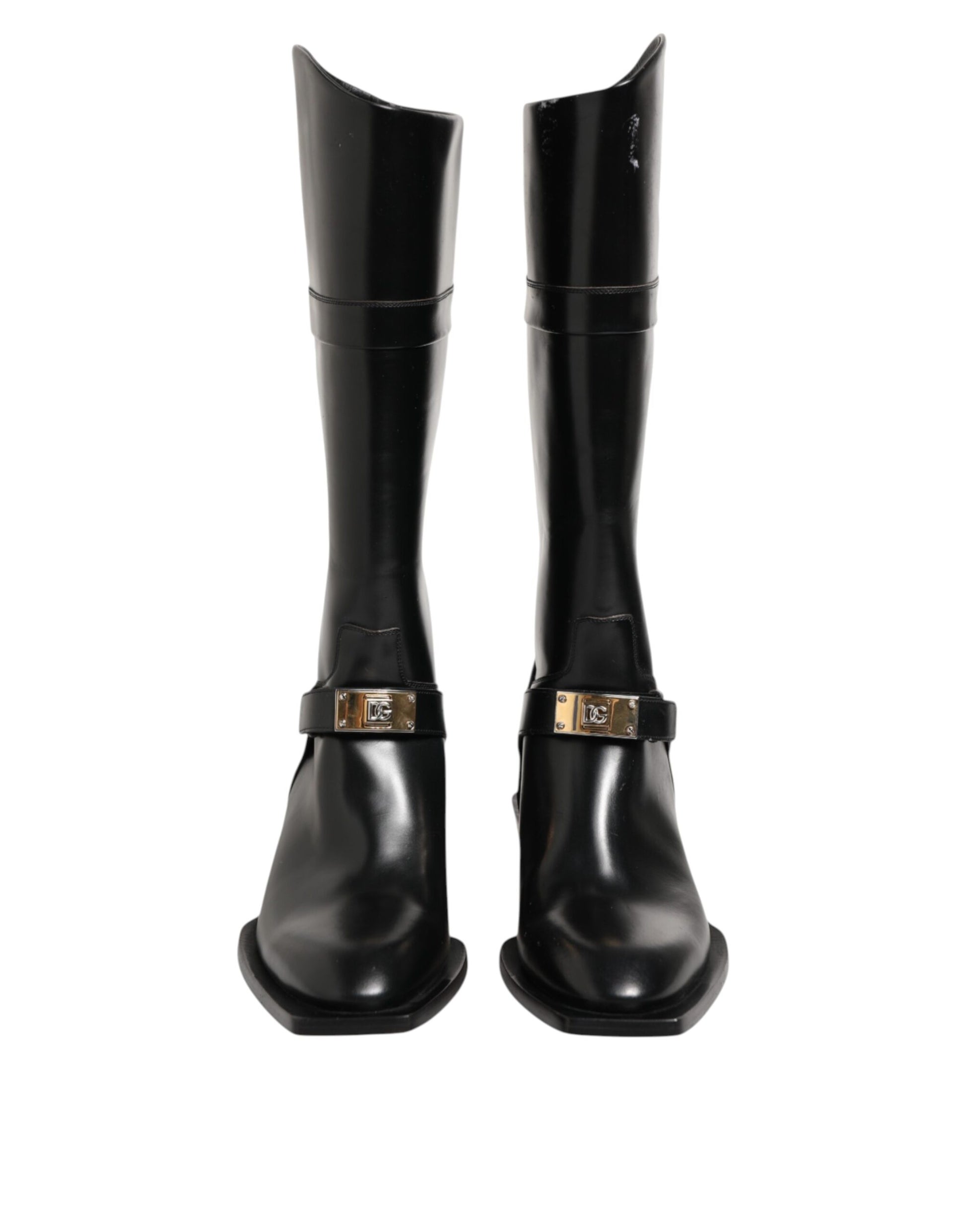 Dolce & Gabbana Black Logo Plaque Over The Calf Boots Shoes