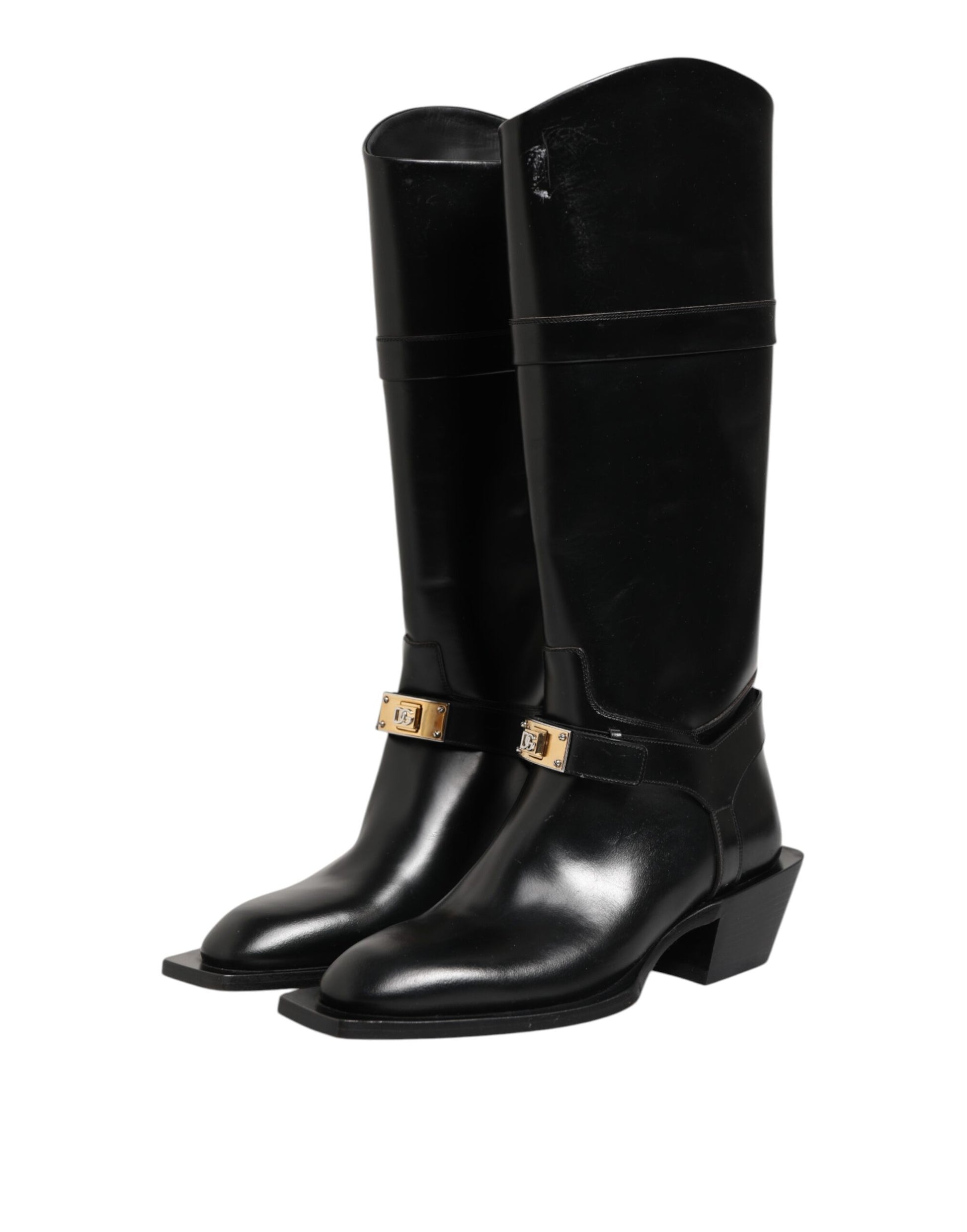 Dolce & Gabbana Black Logo Plaque Over The Calf Boots Shoes