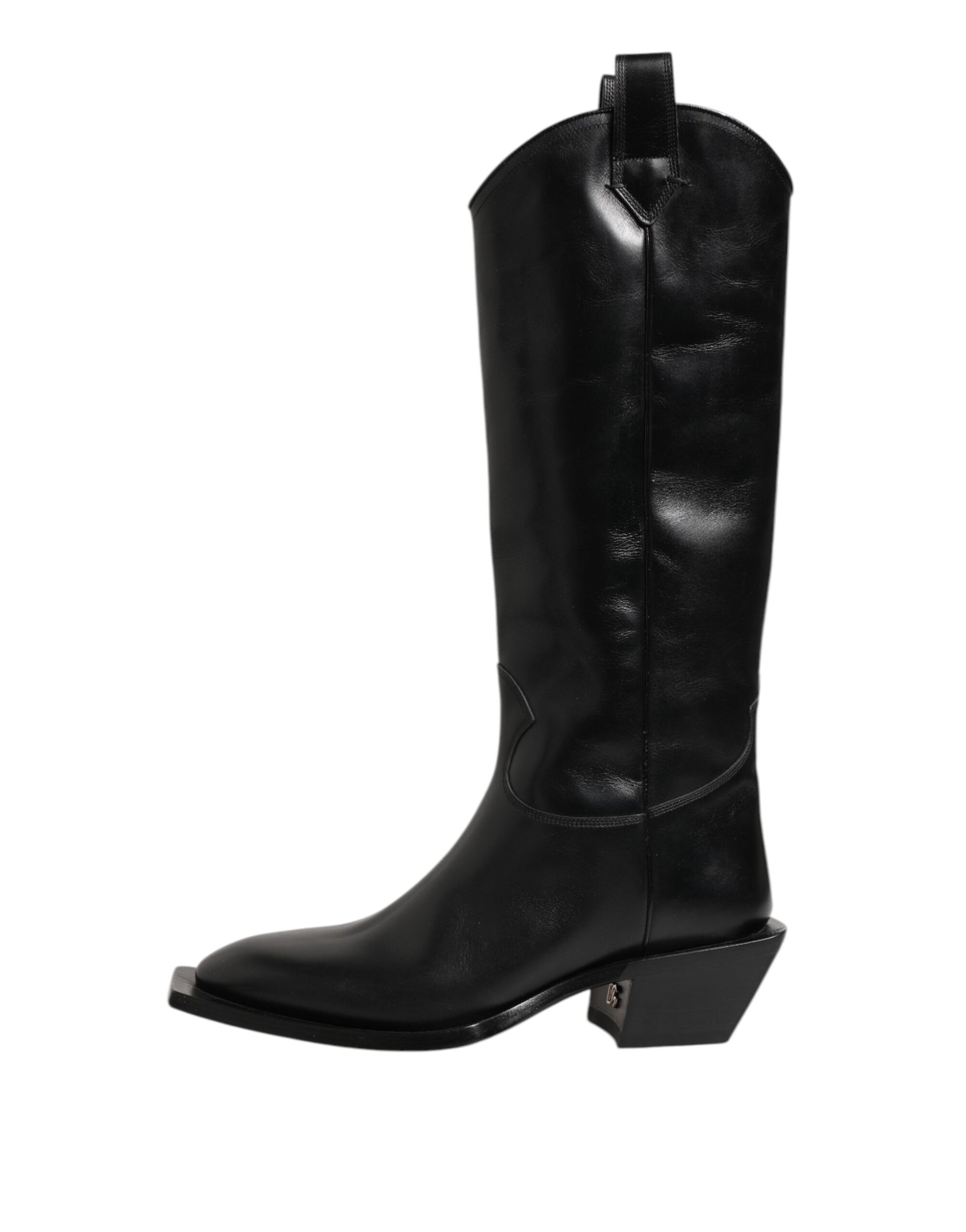 Dolce & Gabbana Black Leather Over The Calf Biker Boots Shoes