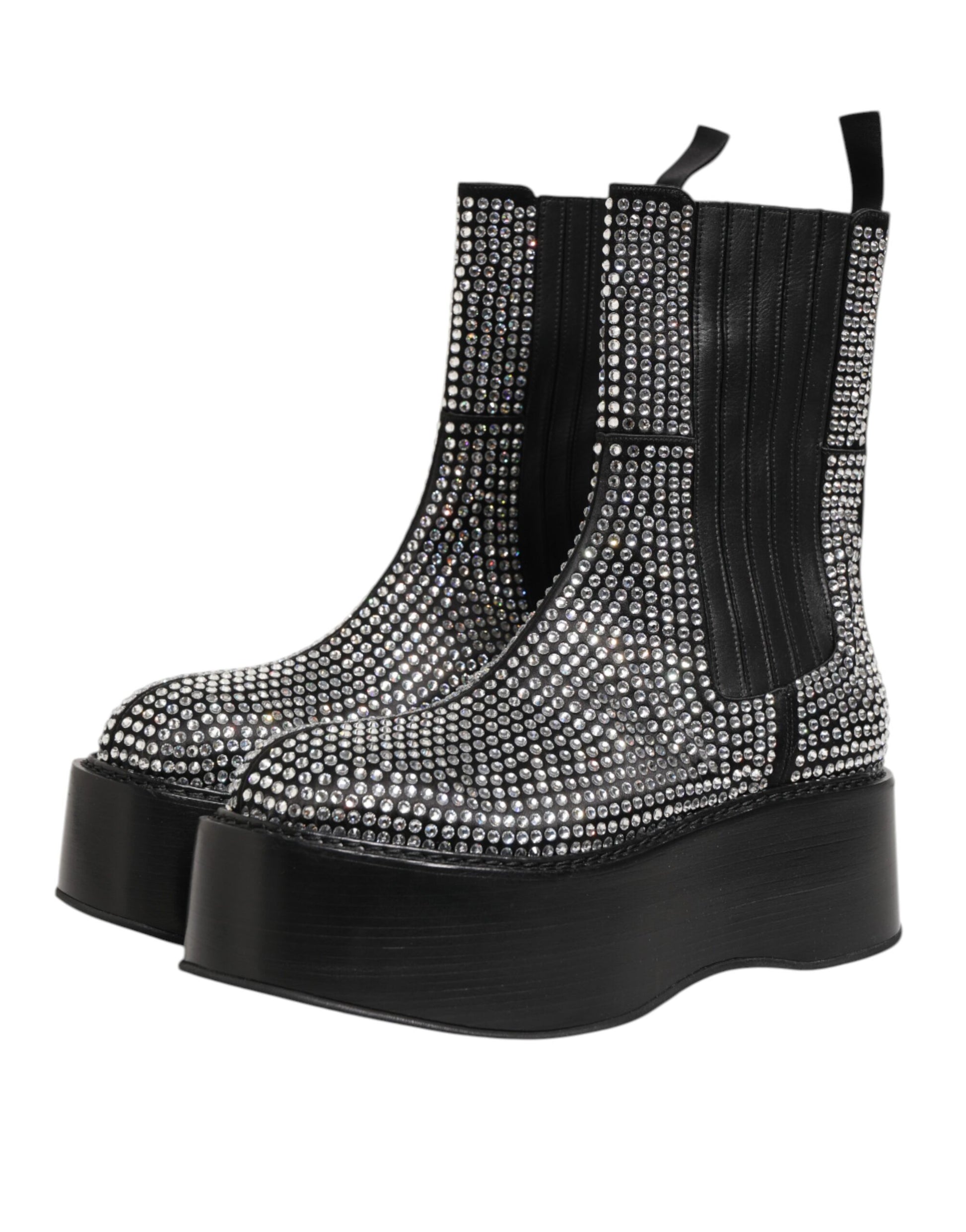 Dolce & Gabbana Black Crystal Strass Mid Calf Short Boots  Shoes