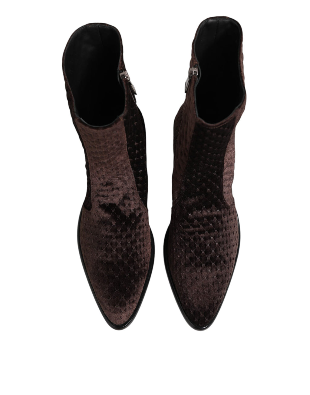 Dolce & Gabbana Brown Cotton Velvet Mid Calf Short Boots Shoes