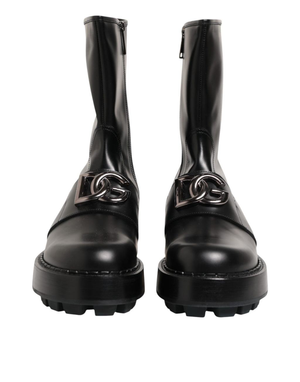 Dolce & Gabbana Black Logo Plaque Mid Calf Biker Boots Shoes