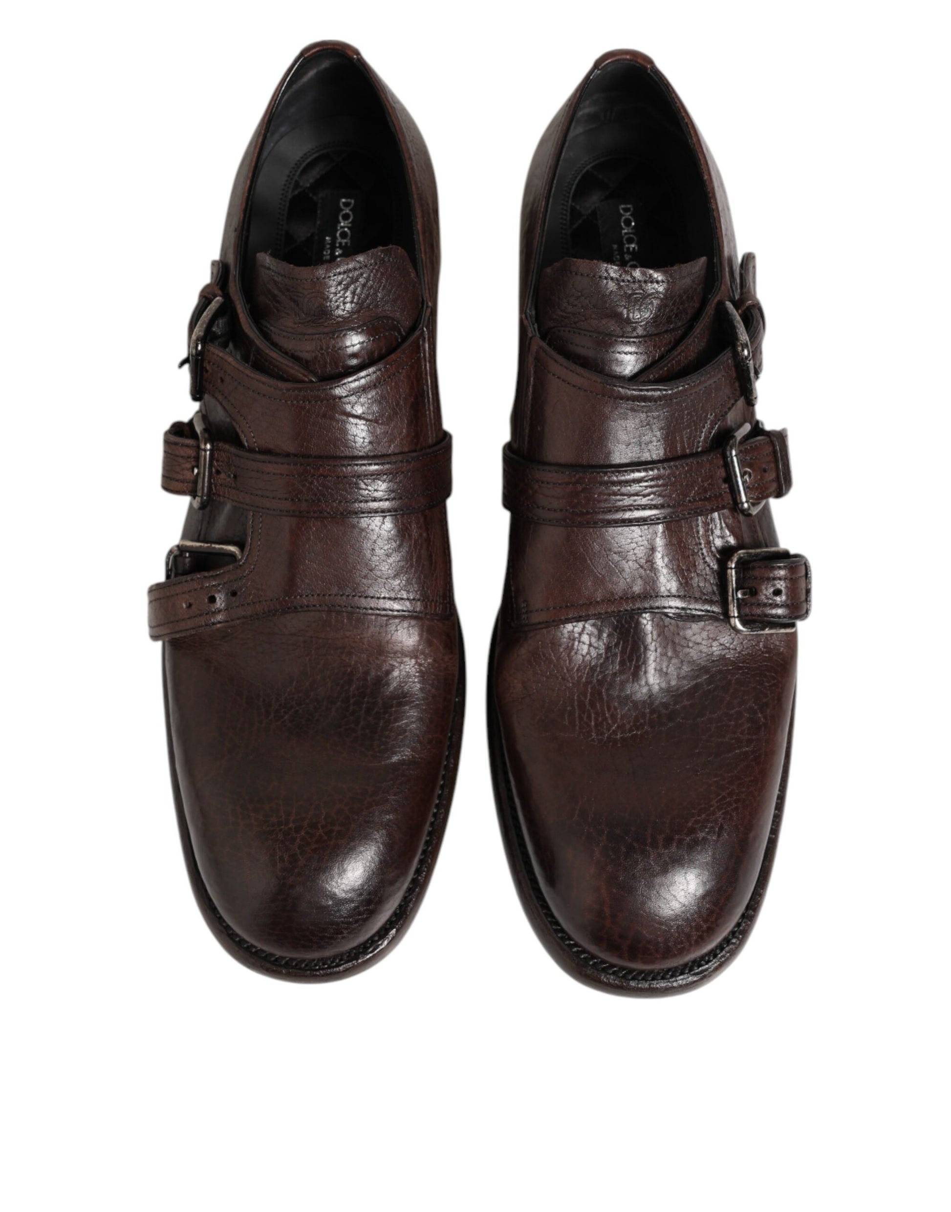 Dolce & Gabbana Brown Leather Monk Strap Formal Derby Shoes