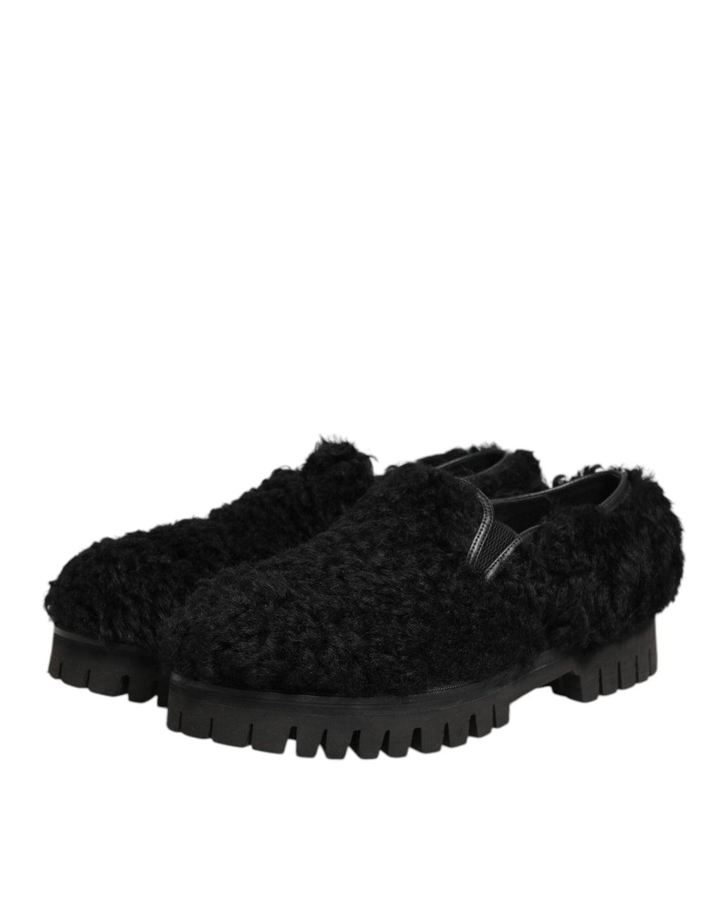 Dolce & Gabbana Dress Black Fur Leather Slippers Men Shoes