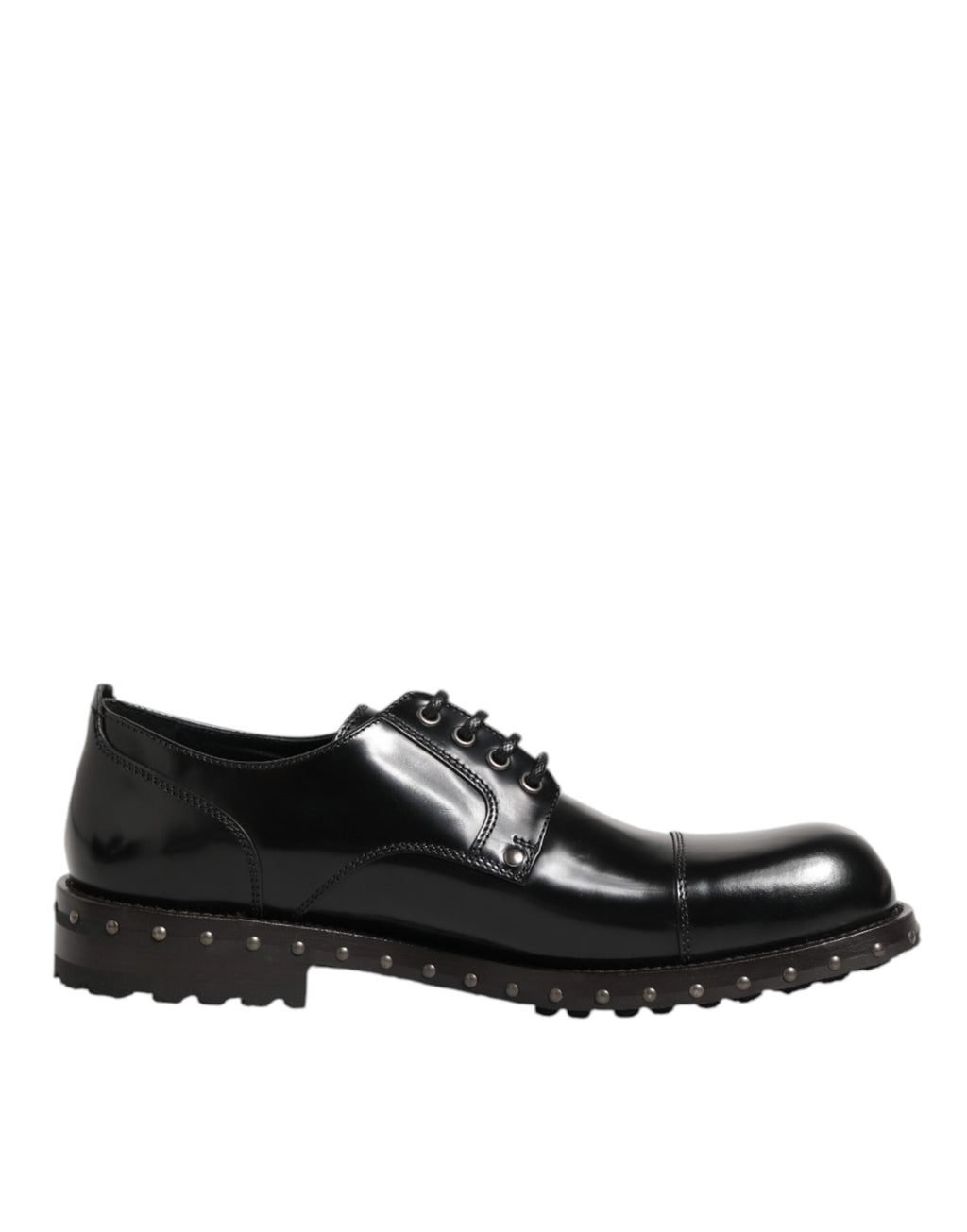 Dolce & Gabbana Black Leather Studded Men Formal Derby Shoes
