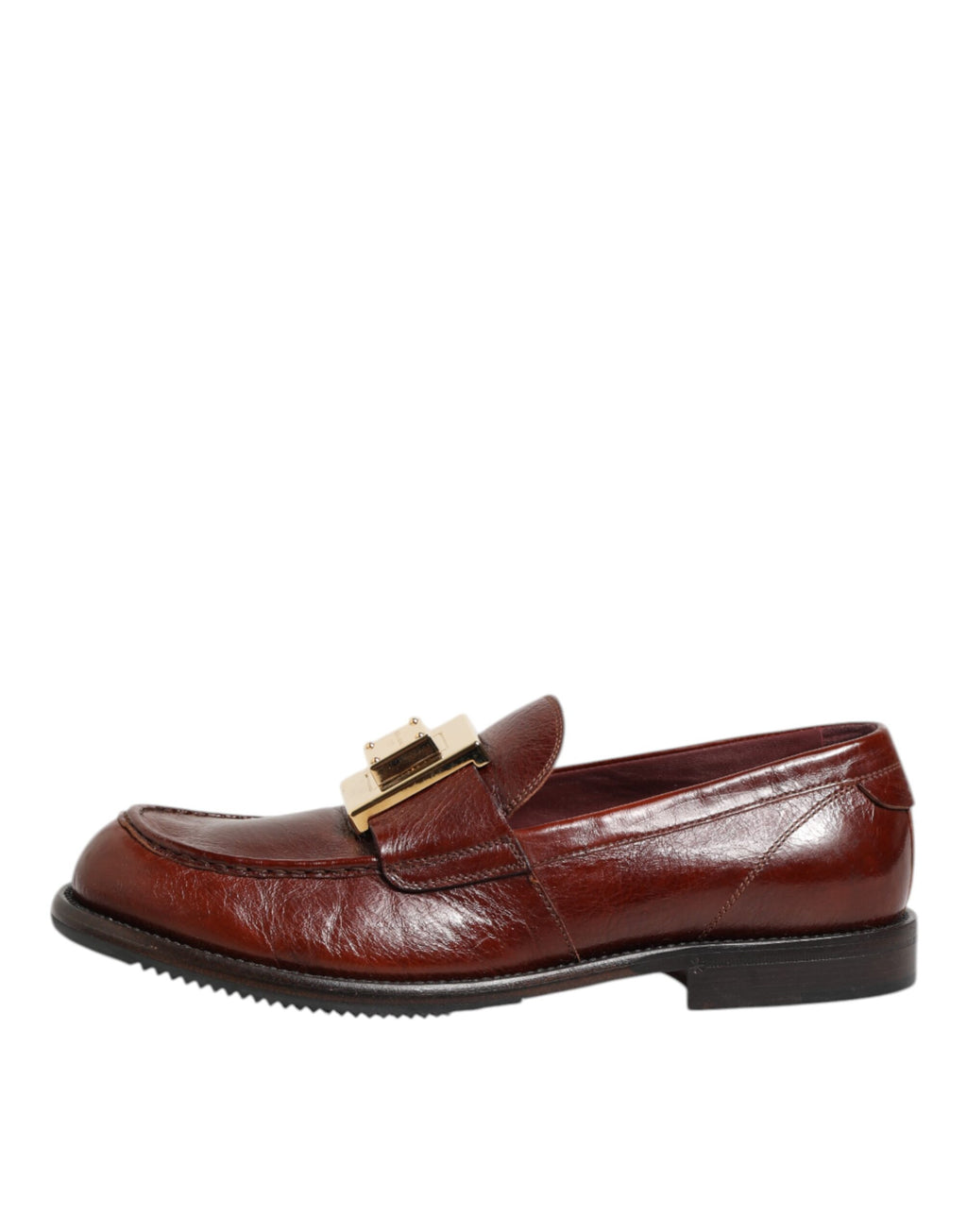 Dolce & Gabbana Brown Leather Logo Slip On Men Dress Shoes