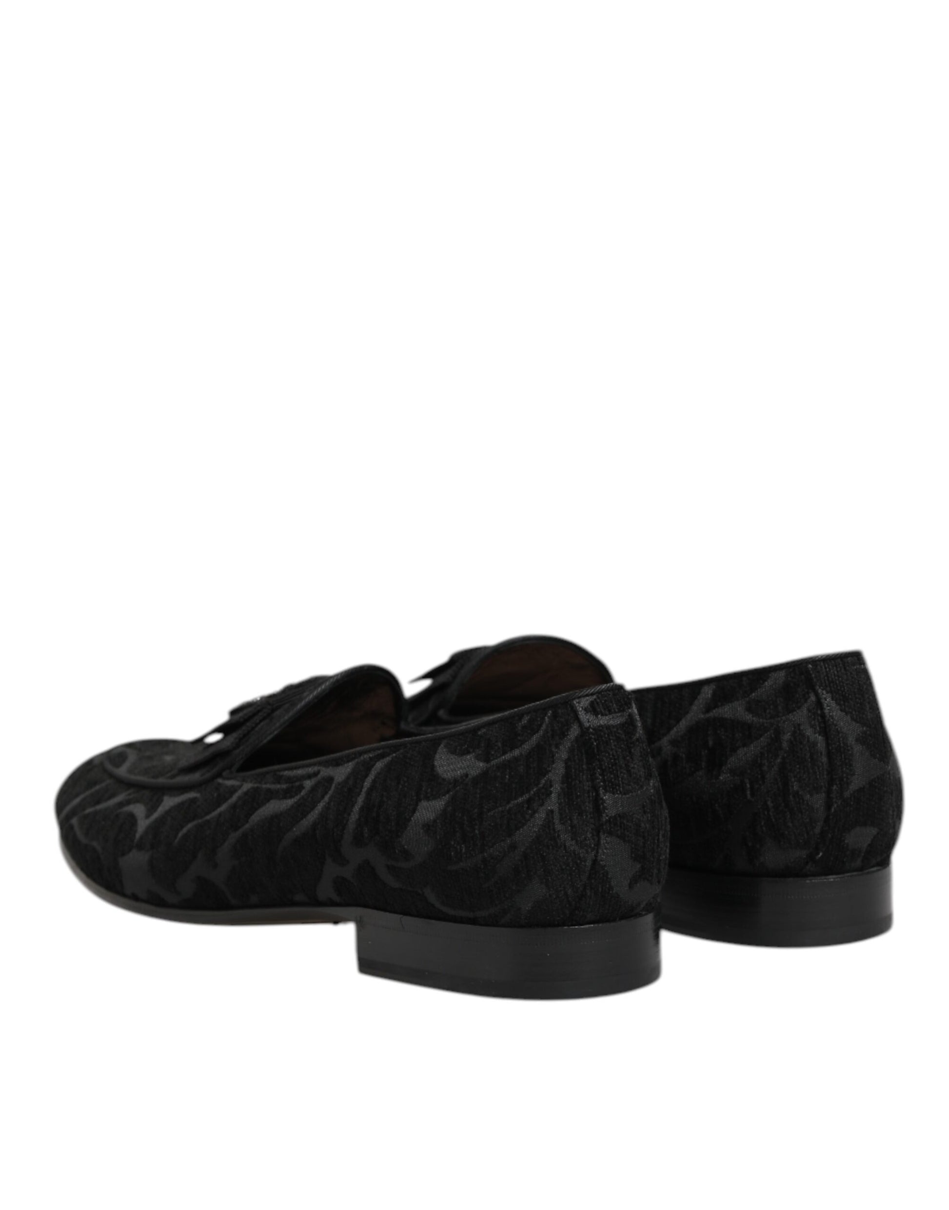 Dolce & Gabbana Black Brocade Crown Loafers Dress Shoes