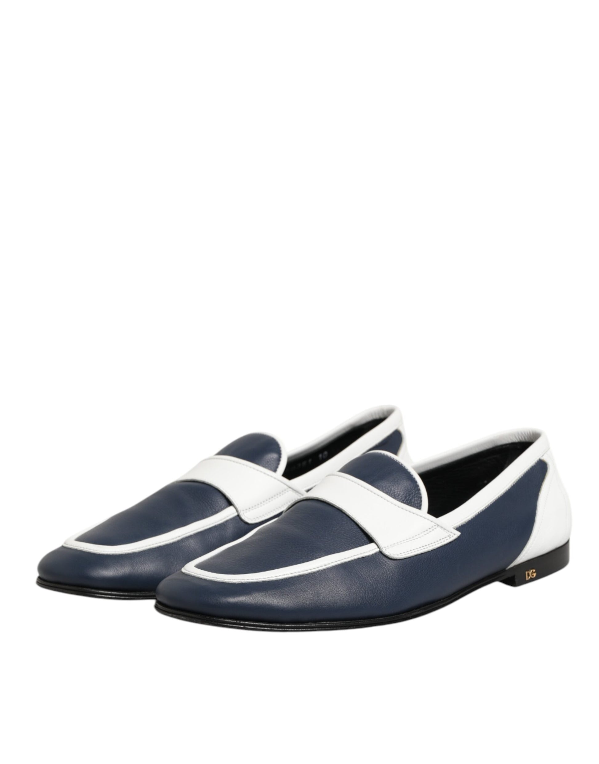 Dolce & Gabbana White Blue Leather Slip On Loafers Men Formal Shoes