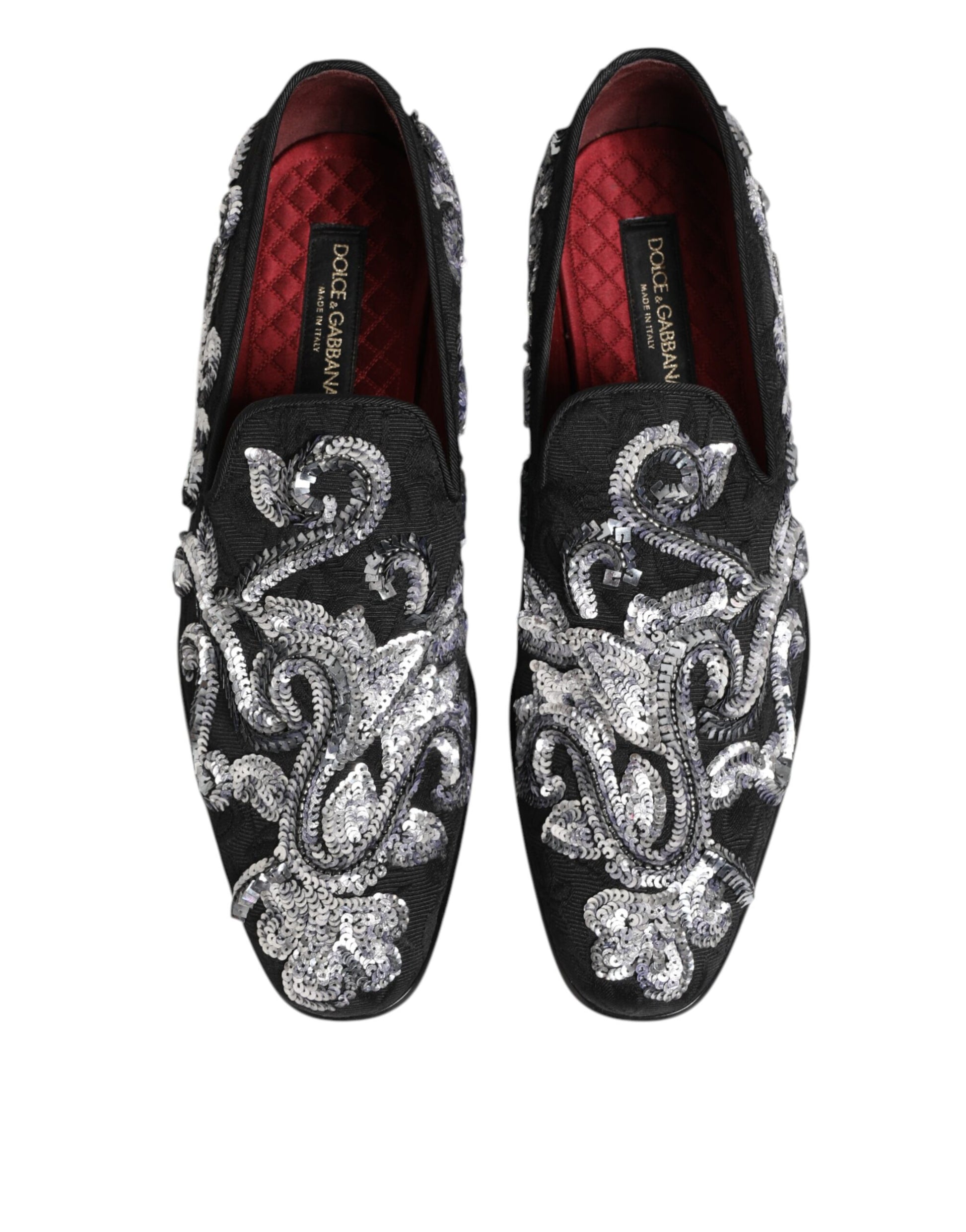 Dolce & Gabbana Black Silver Sequined Loafers Men Dress Shoes