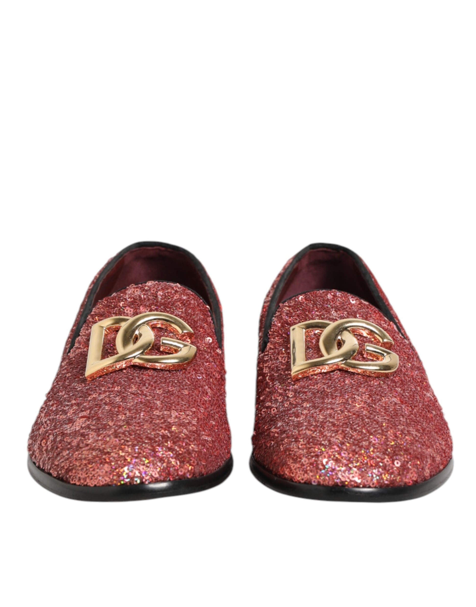 Dolce & Gabbana Pink Sequined Loafers Formal Dress Men Shoes