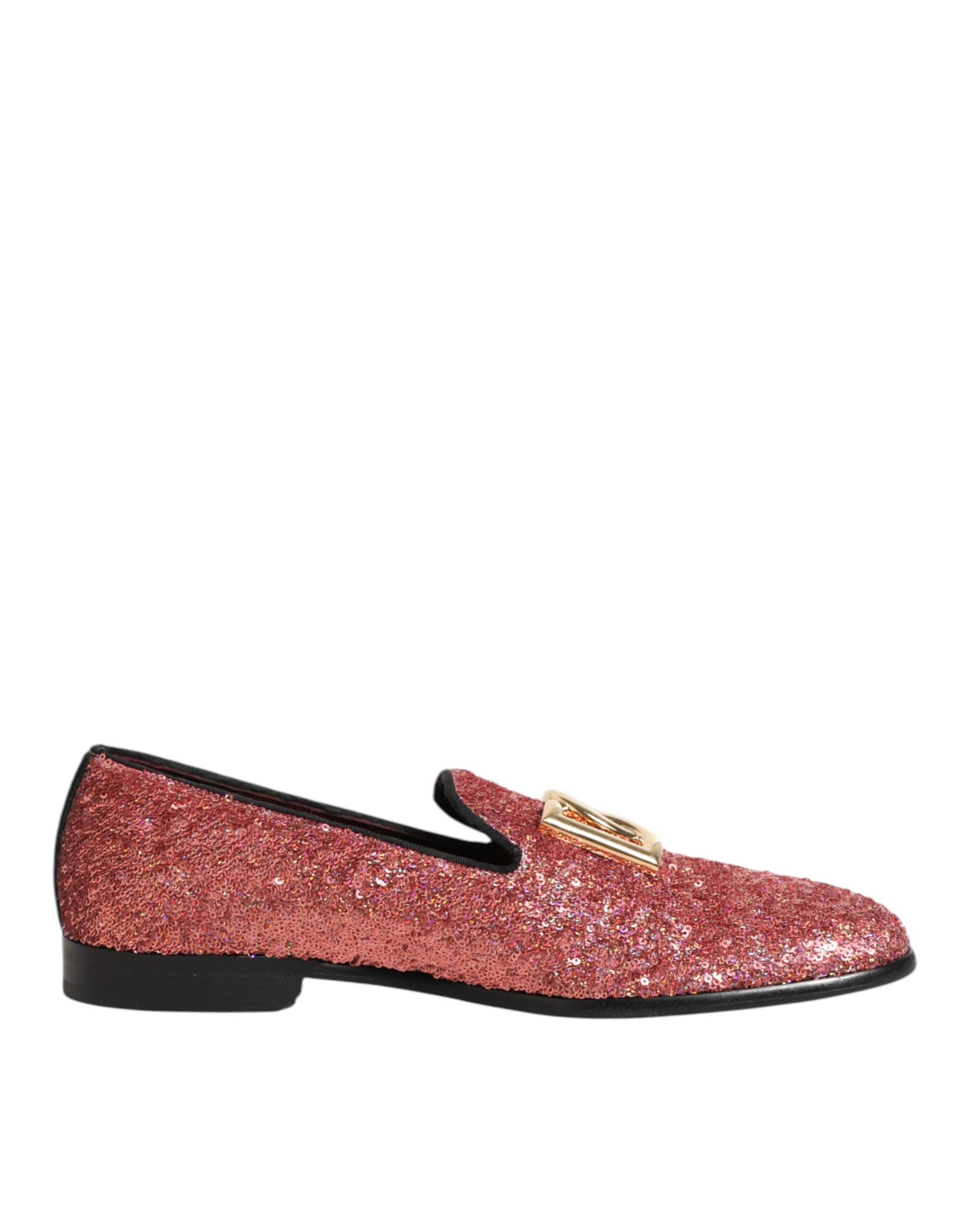 Dolce & Gabbana Pink Sequined Loafers Formal Dress Men Shoes