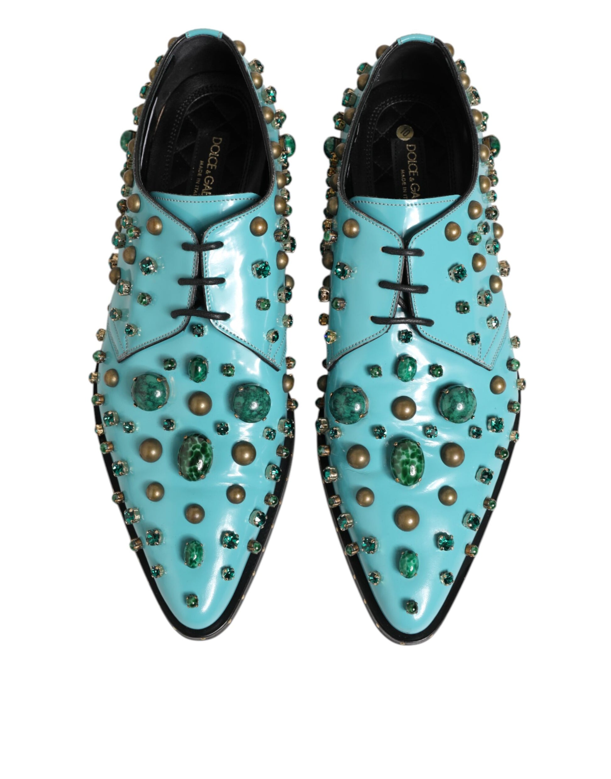 Dolce & Gabbana Turquoise Crystal Embellished Men Derby Shoes