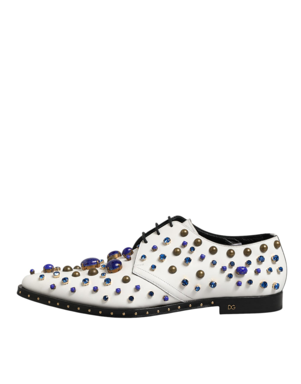 Dolce & Gabbana White Leather Crystals Embellished Dress  Shoes