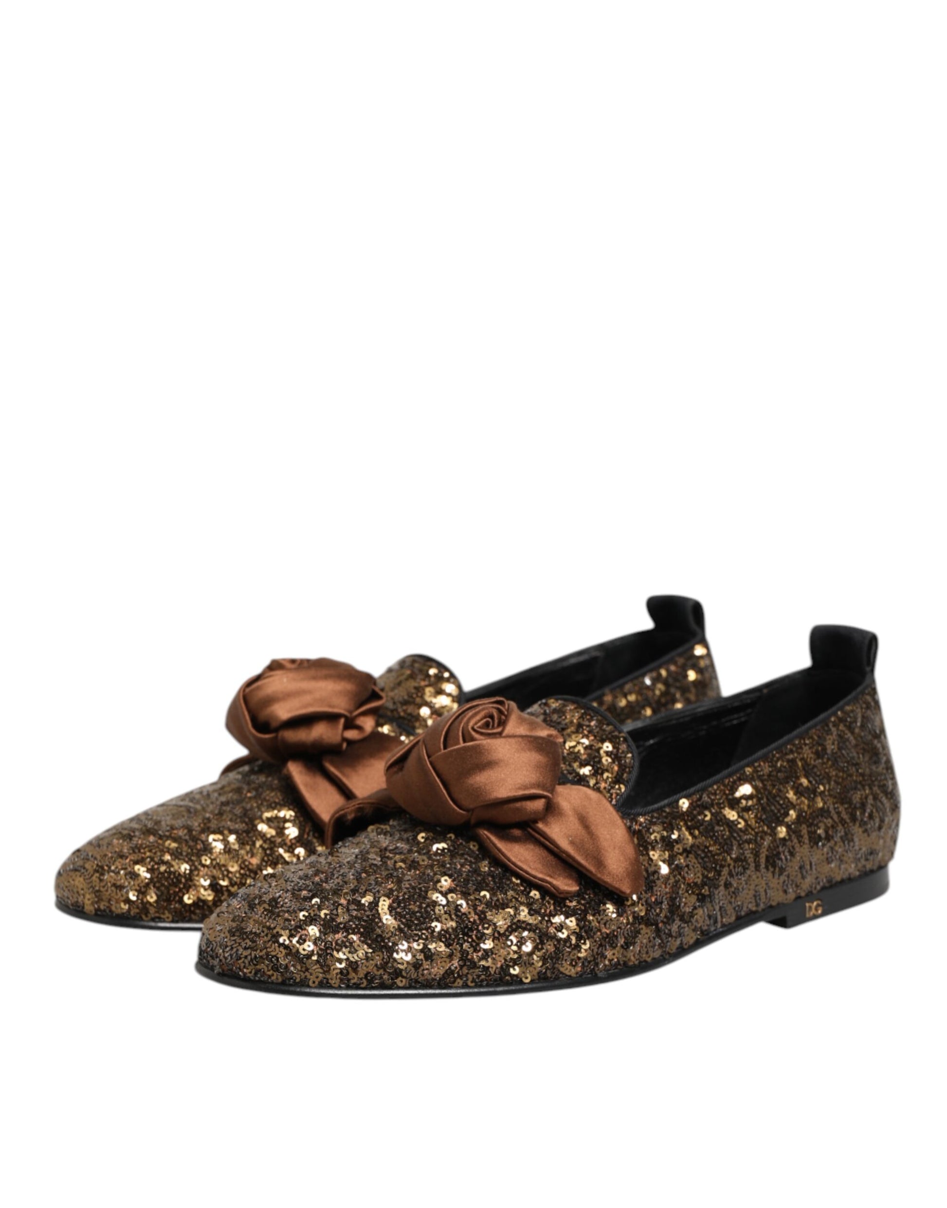 Dolce & Gabbana Gold Sequined Slip On Loafers Men Dress Shoes