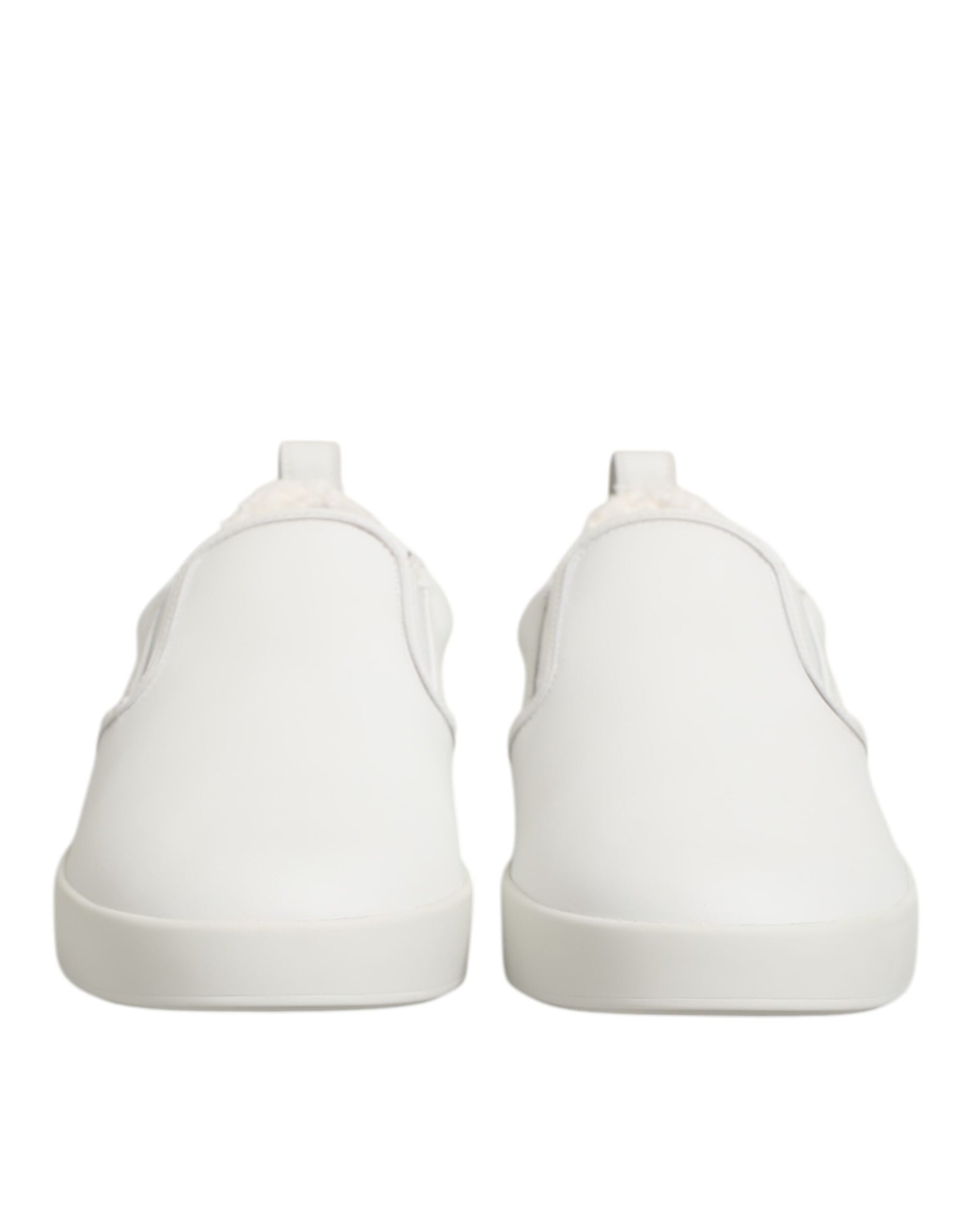 Dolce & Gabbana White Leather Low Top Slip On Sneakers Shoes