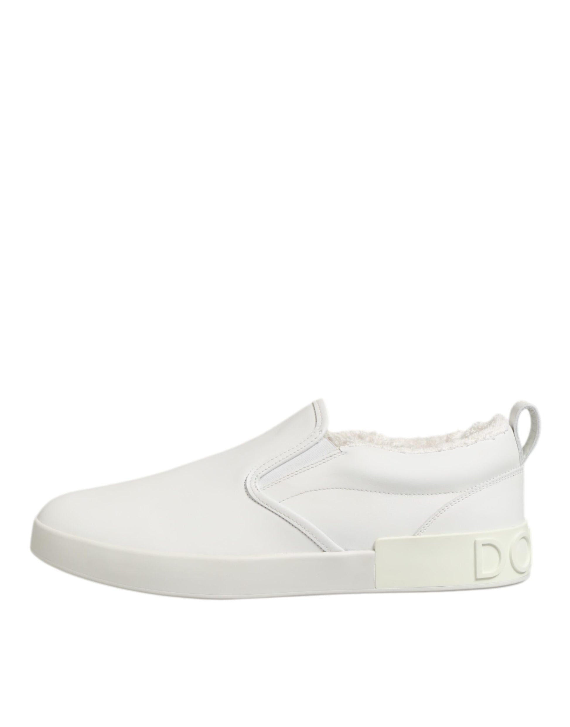 Dolce & Gabbana White Leather Low Top Slip On Sneakers Shoes