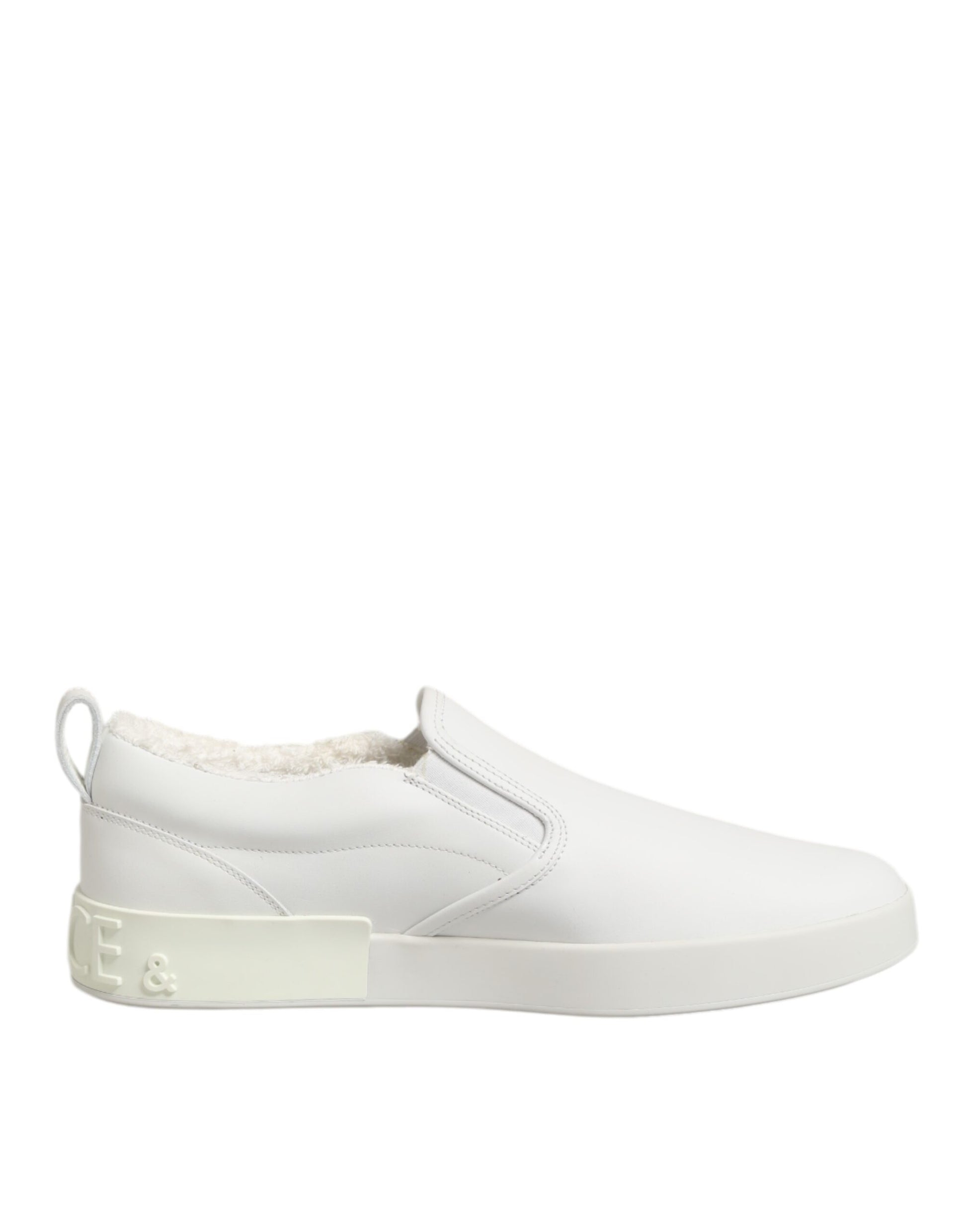 Dolce & Gabbana White Leather Low Top Slip On Sneakers Shoes
