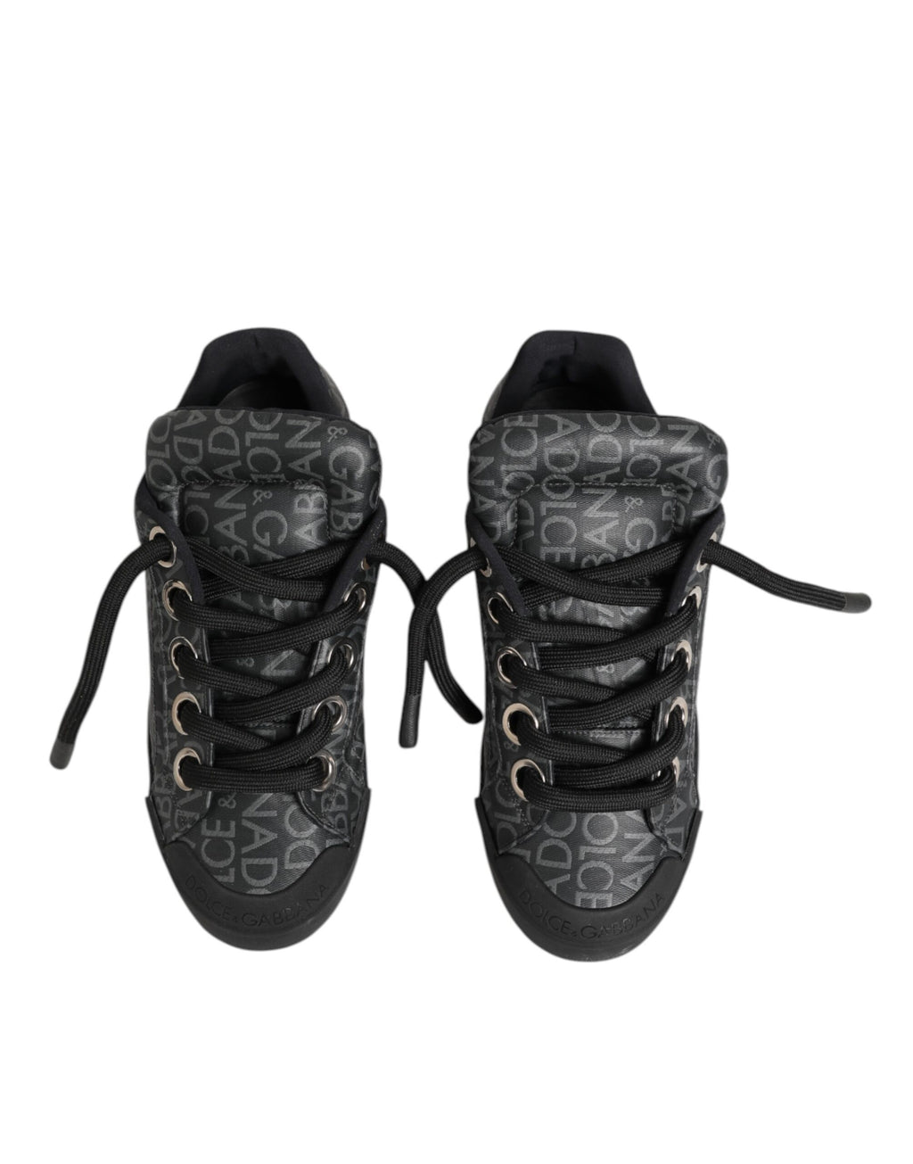 Dolce & Gabbana Black Cotton Denim Logo Low Top Sneakers  Shoes