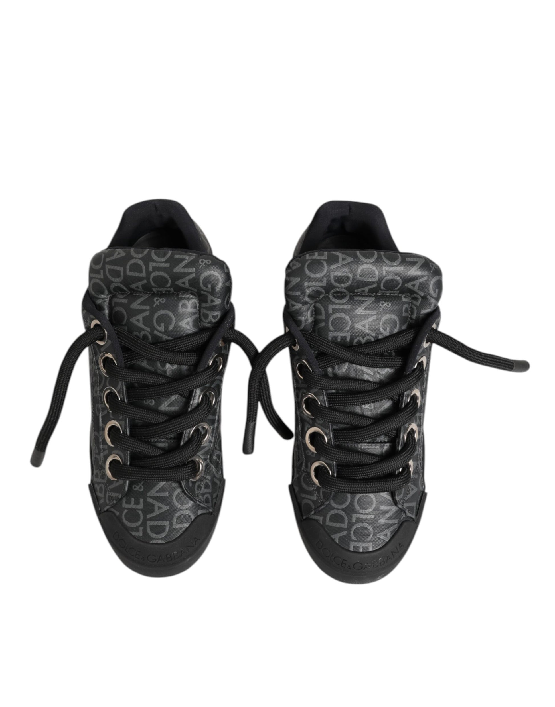 Dolce & Gabbana Black Cotton Denim Logo Low Top Sneakers  Shoes