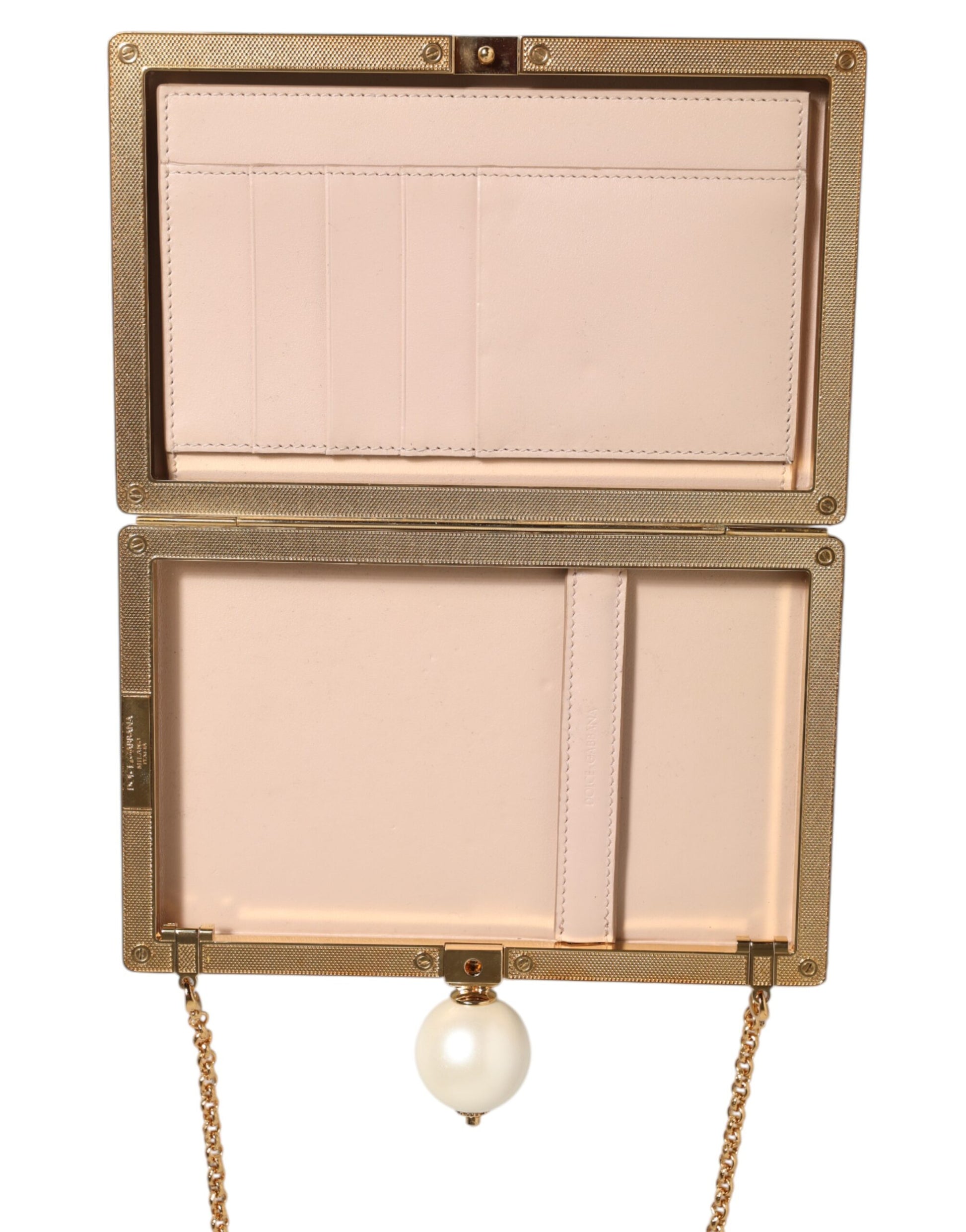 Dolce & Gabbana White Rose Embroidery Silk Gold Frame Clutch Purse Bag