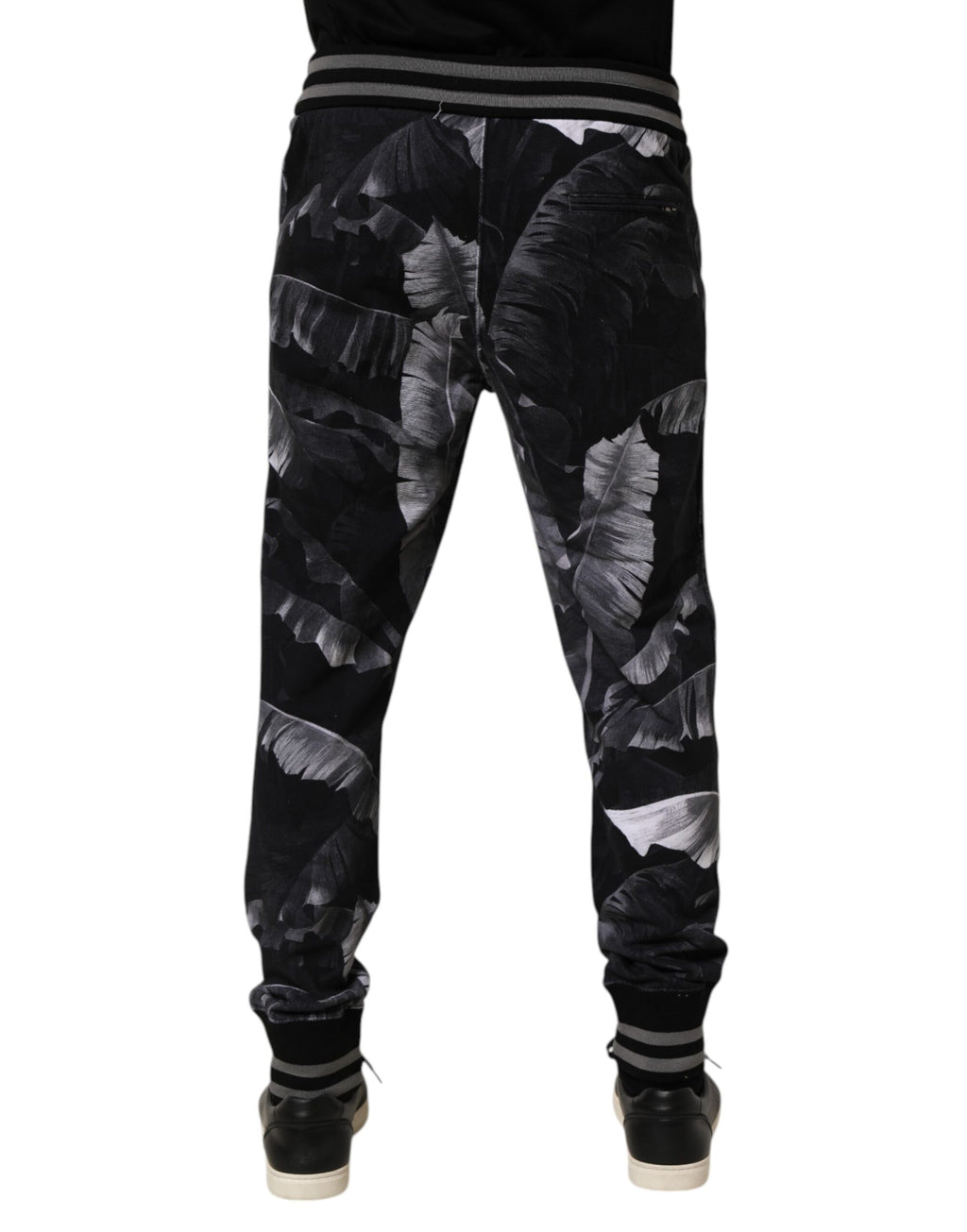 Dolce & Gabbana Black Banana Leaf Cotton Jogger Trouser Pants