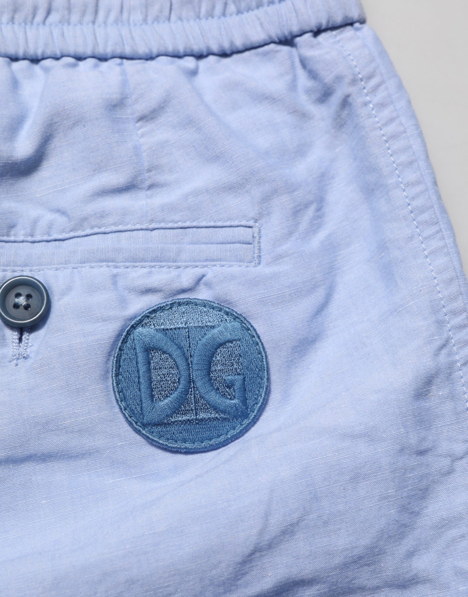 Dolce & Gabbana Light Blue Linen Mid Waist Men Bermuda Shorts