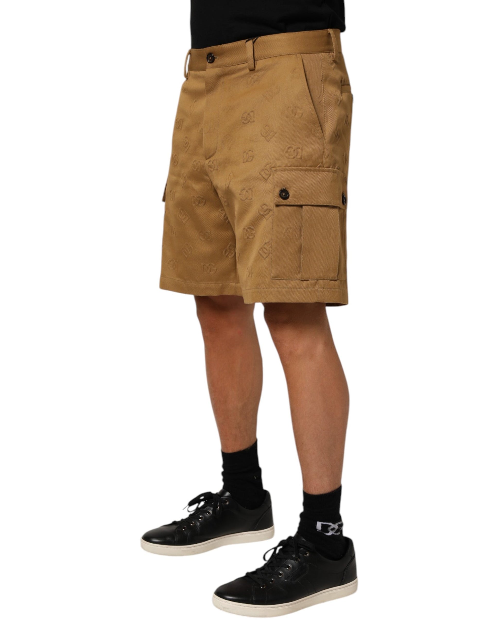 Dolce & Gabbana Brown Cotton Stretch Logo CargoBermuda Shorts