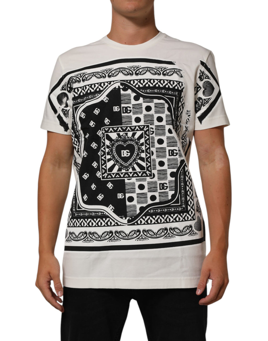 Dolce & Gabbana White Cotton Logo Bandana Print Men T-shirt