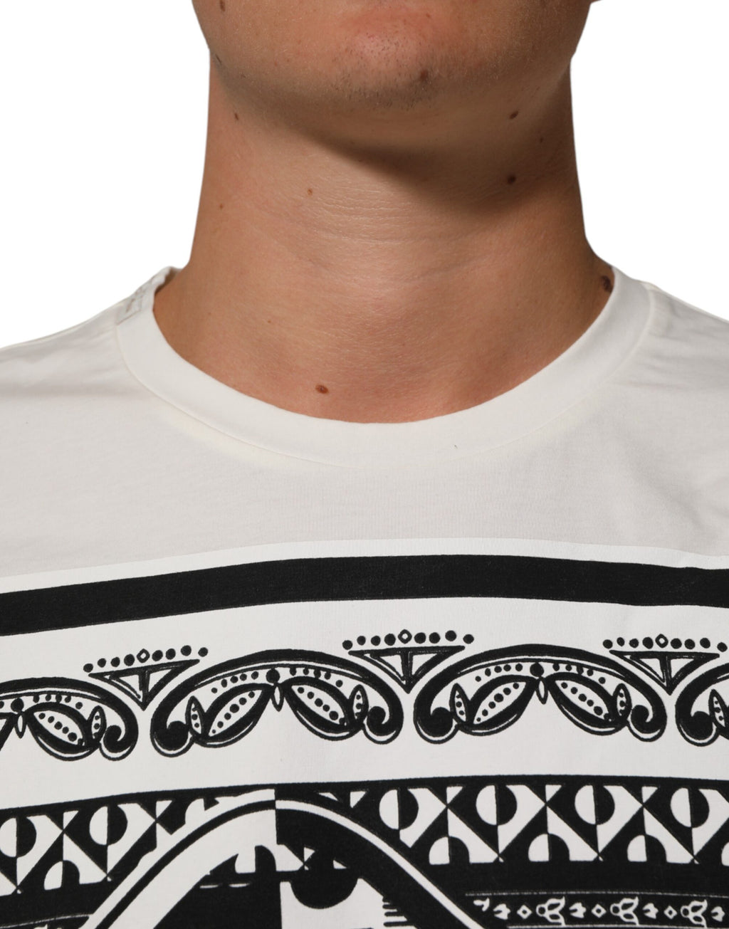 Dolce & Gabbana White Cotton Logo Bandana Print Men T-shirt