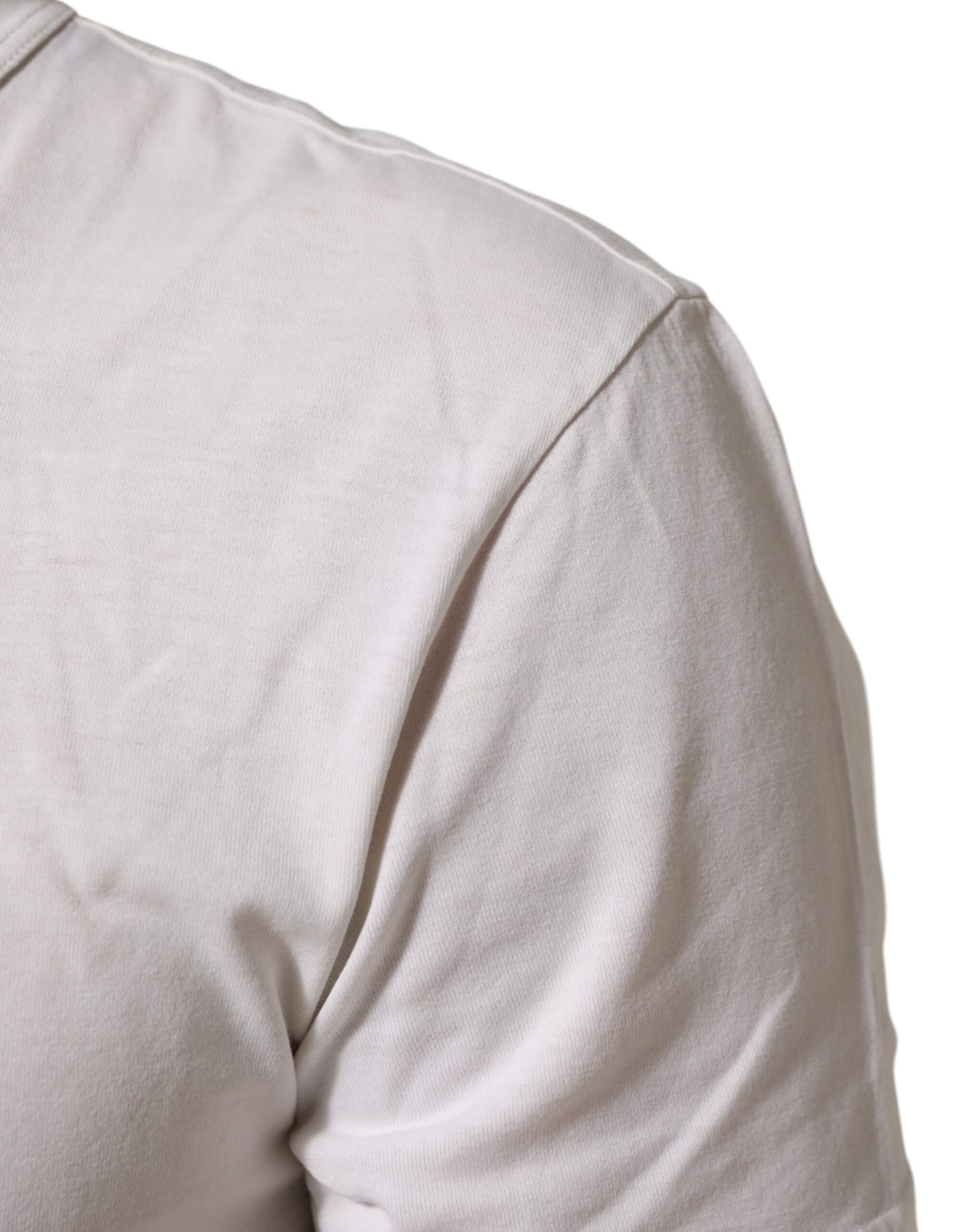 Dolce & Gabbana White Logo Print Cotton Crew Neck Men T-shirt