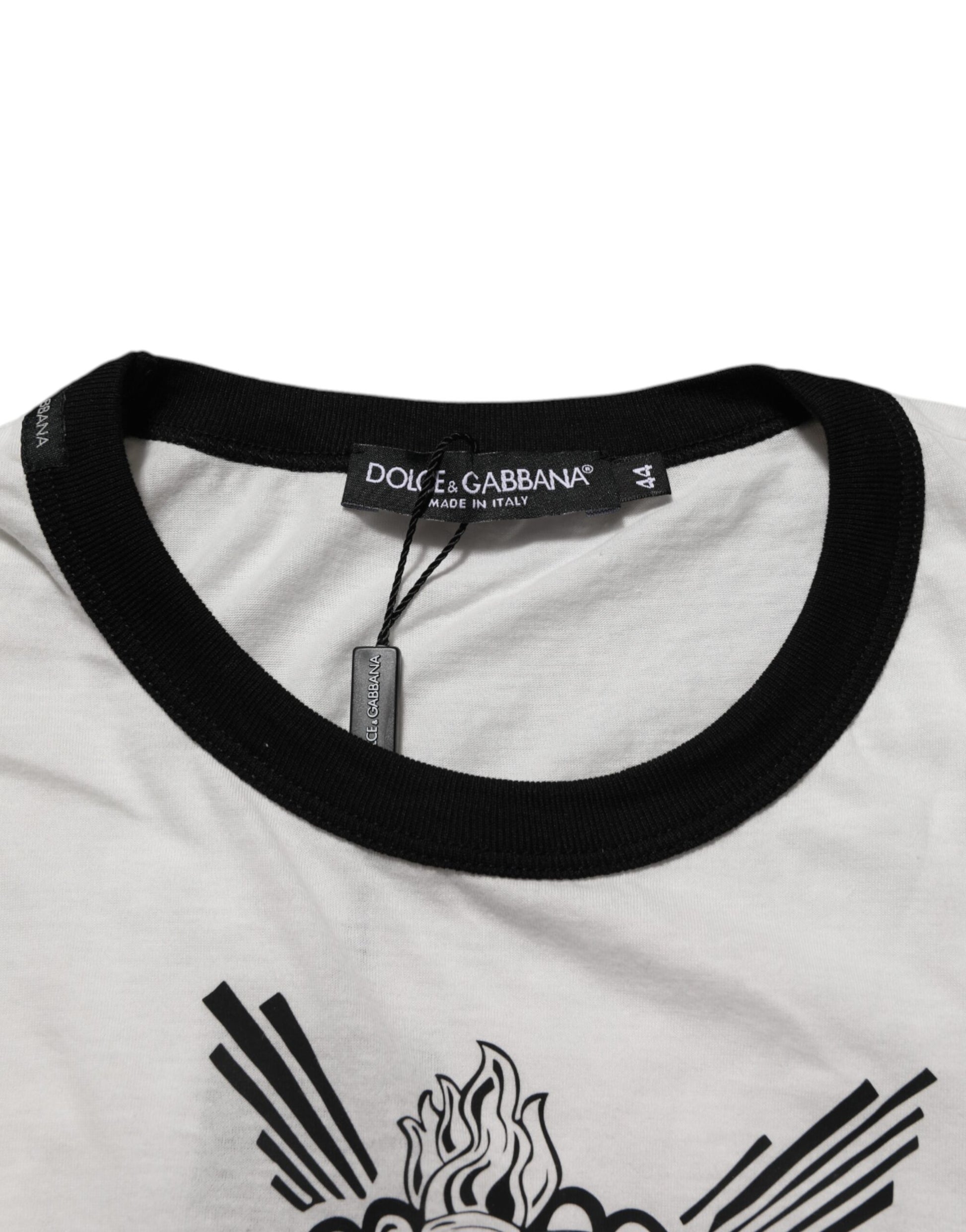 Dolce & Gabbana White Sacred Heart Cotton Crew Neck T-shirt
