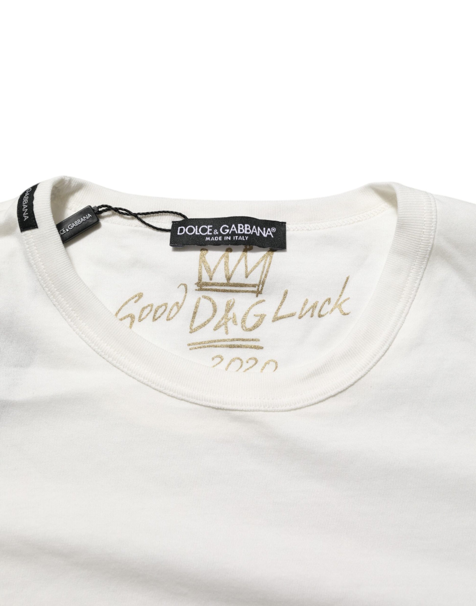Dolce & Gabbana White Cotton Goodluck 2020 Crew Neck T-shirt