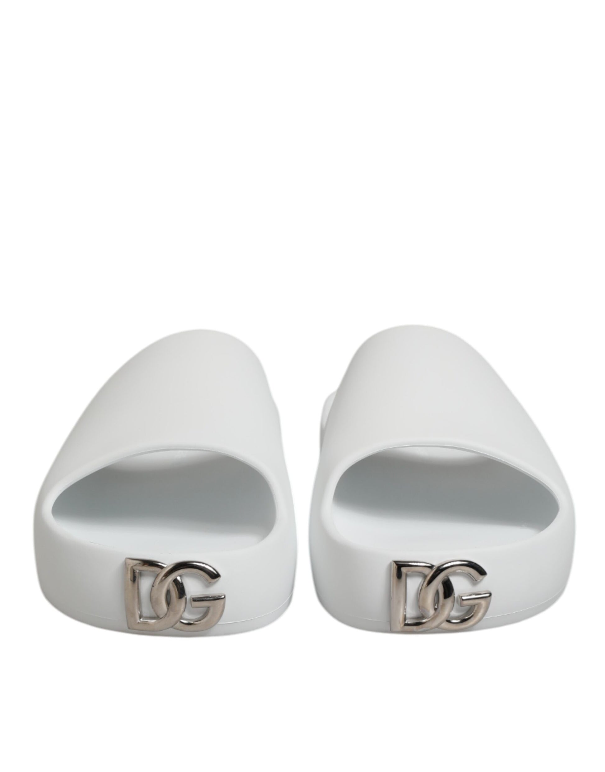 Dolce & Gabbana White Logo Slides Sandals Men Beachwear Shoes
