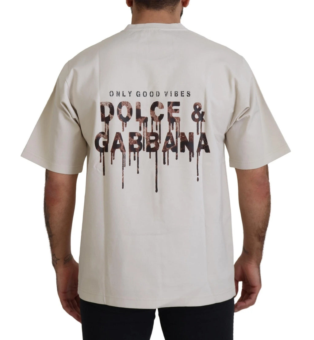 Dolce & Gabbana Ivory Cotton Ivory Printed Crewneck