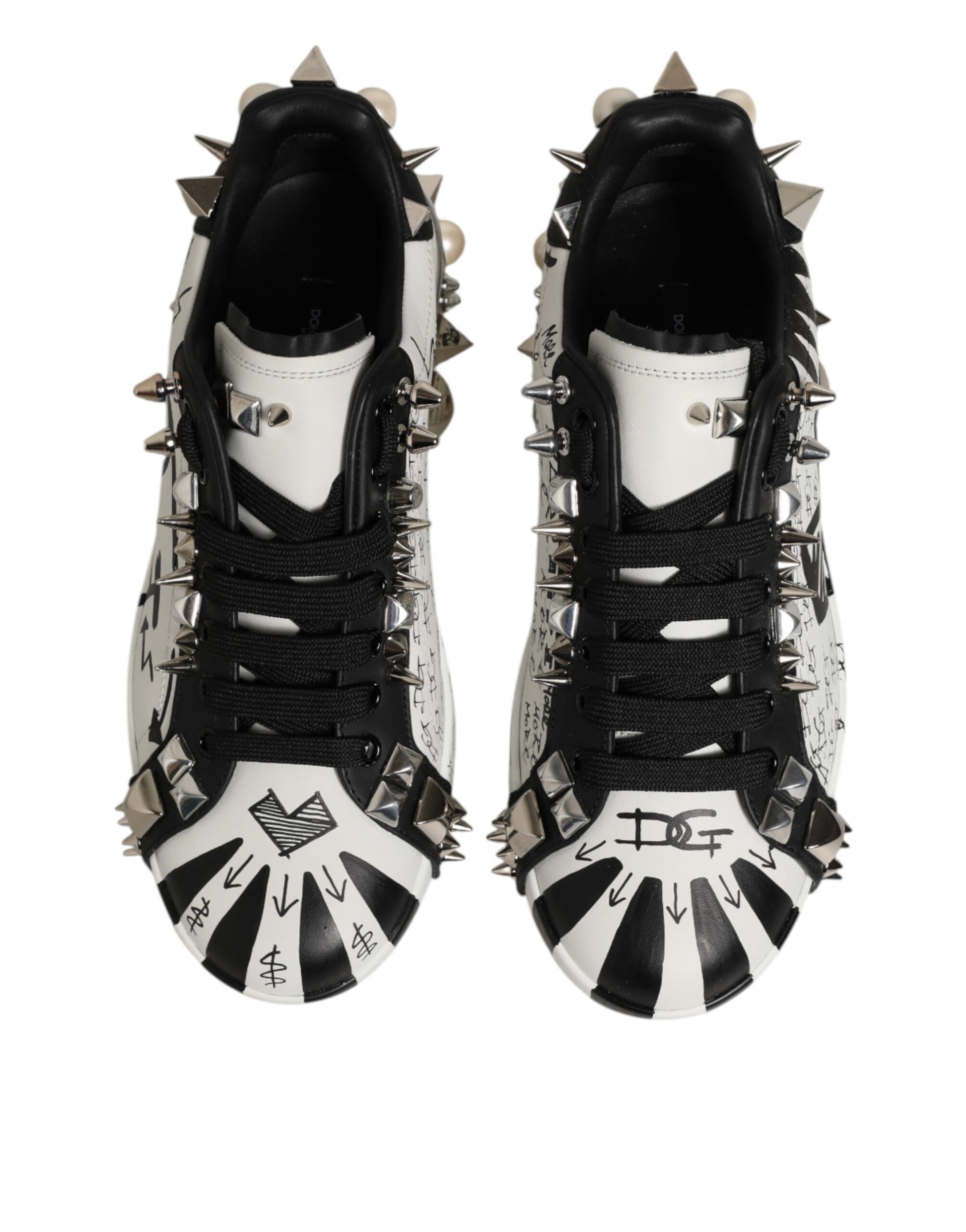 Dolce & Gabbana Black White Studded Low Top Sneakers Shoes