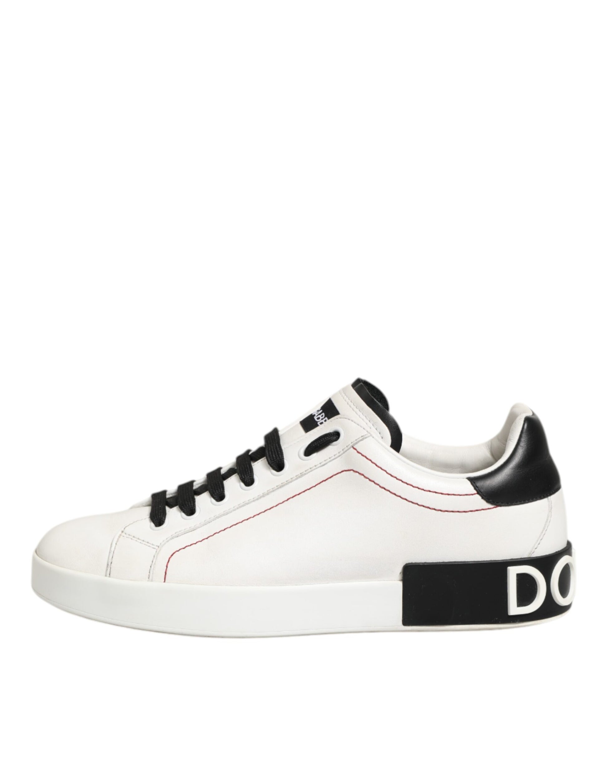 Dolce & Gabbana White Black Leather Low Top Sneaker Shoes