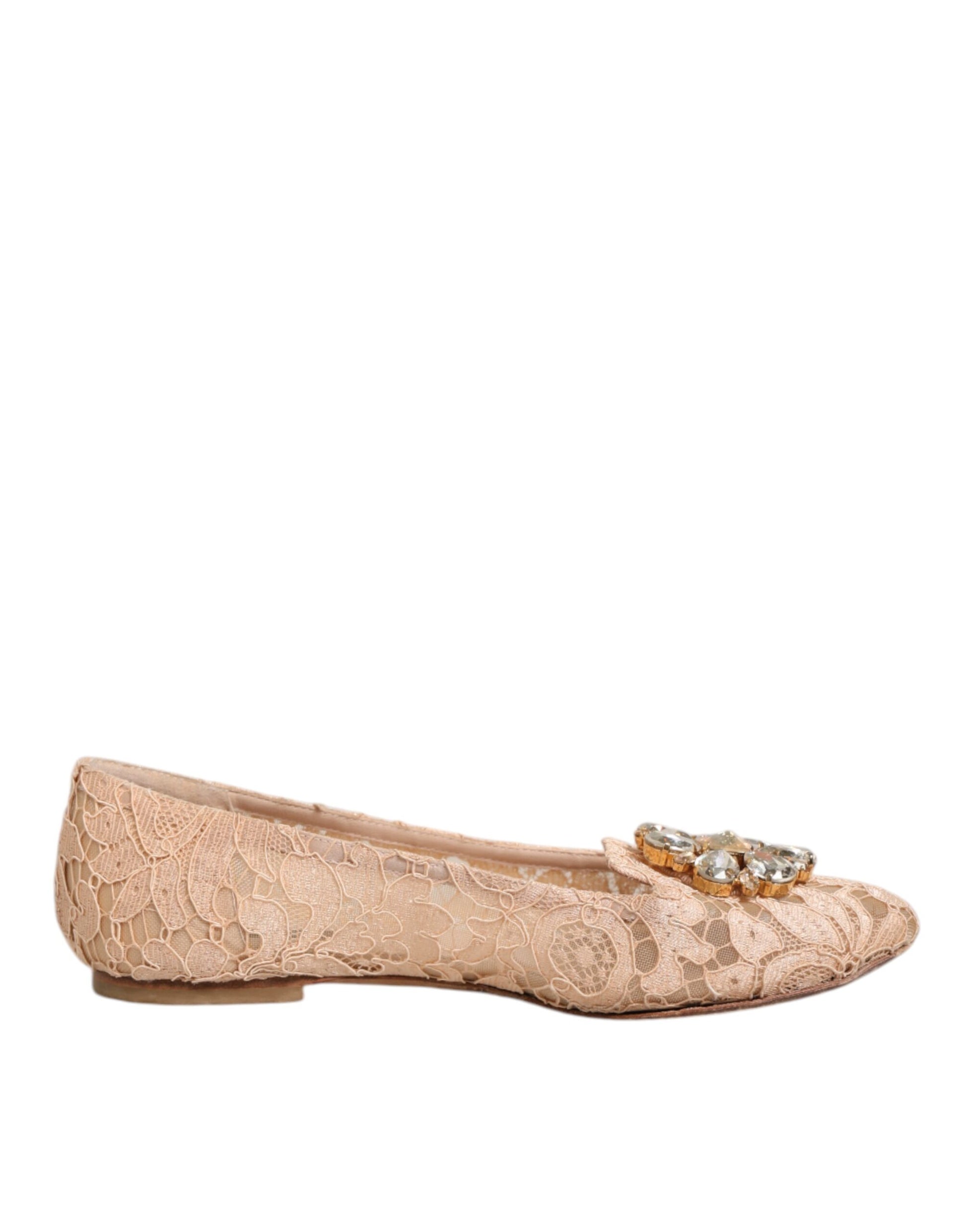 Dolce & Gabbana Beige Taormina Lace Crystals Flats Shoes