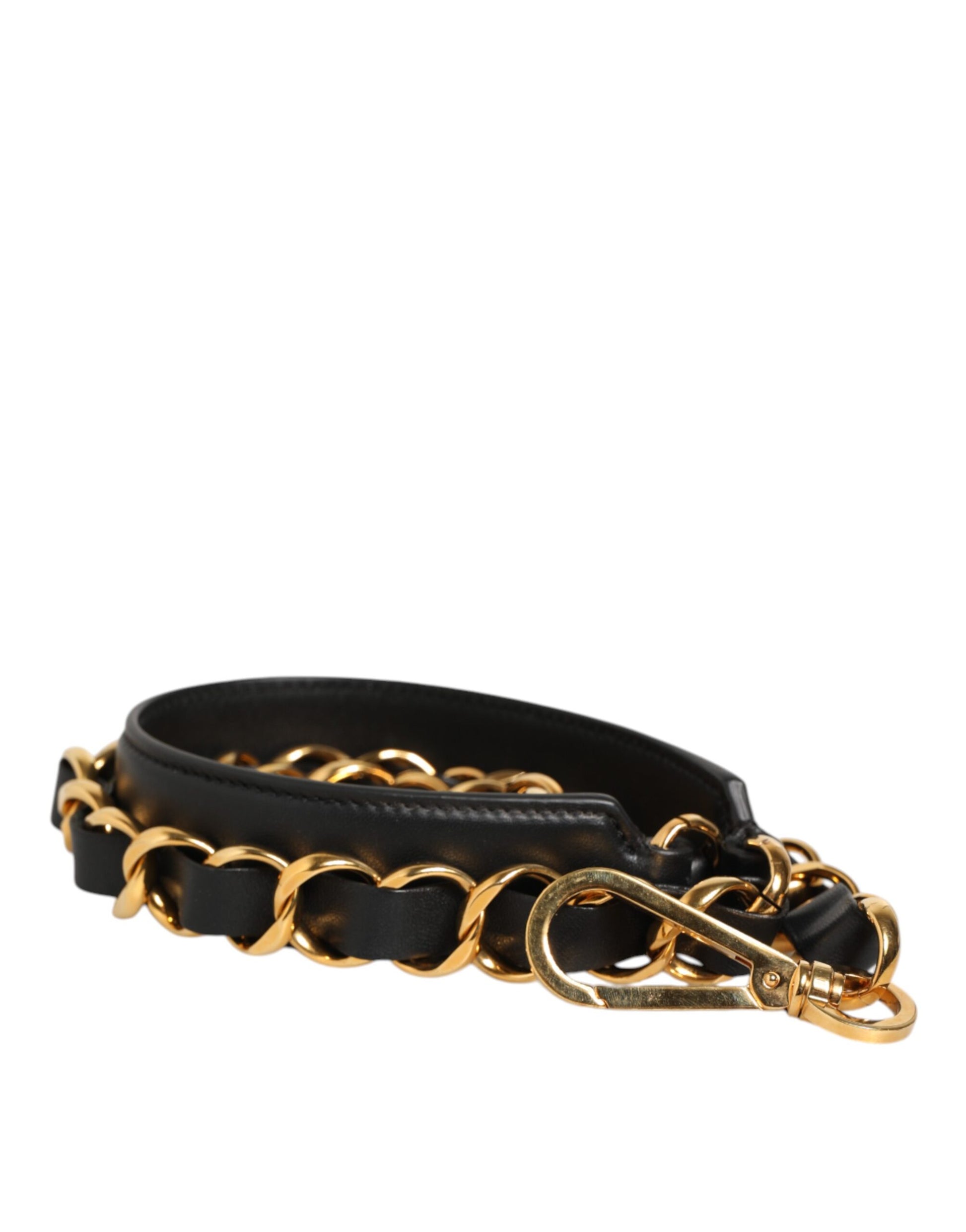 Dolce & Gabbana Black Leather Gold Chain Bag Accessory Shoulder Strap
