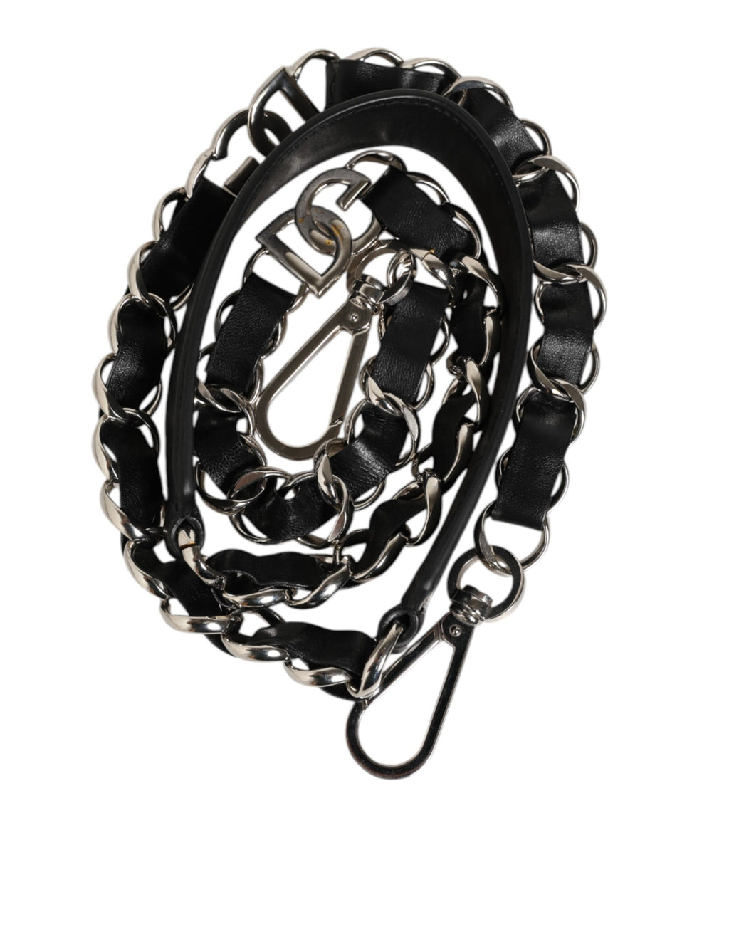 Dolce & Gabbana Black Leather Silver Chain Bag Accessory Shoulder Strap